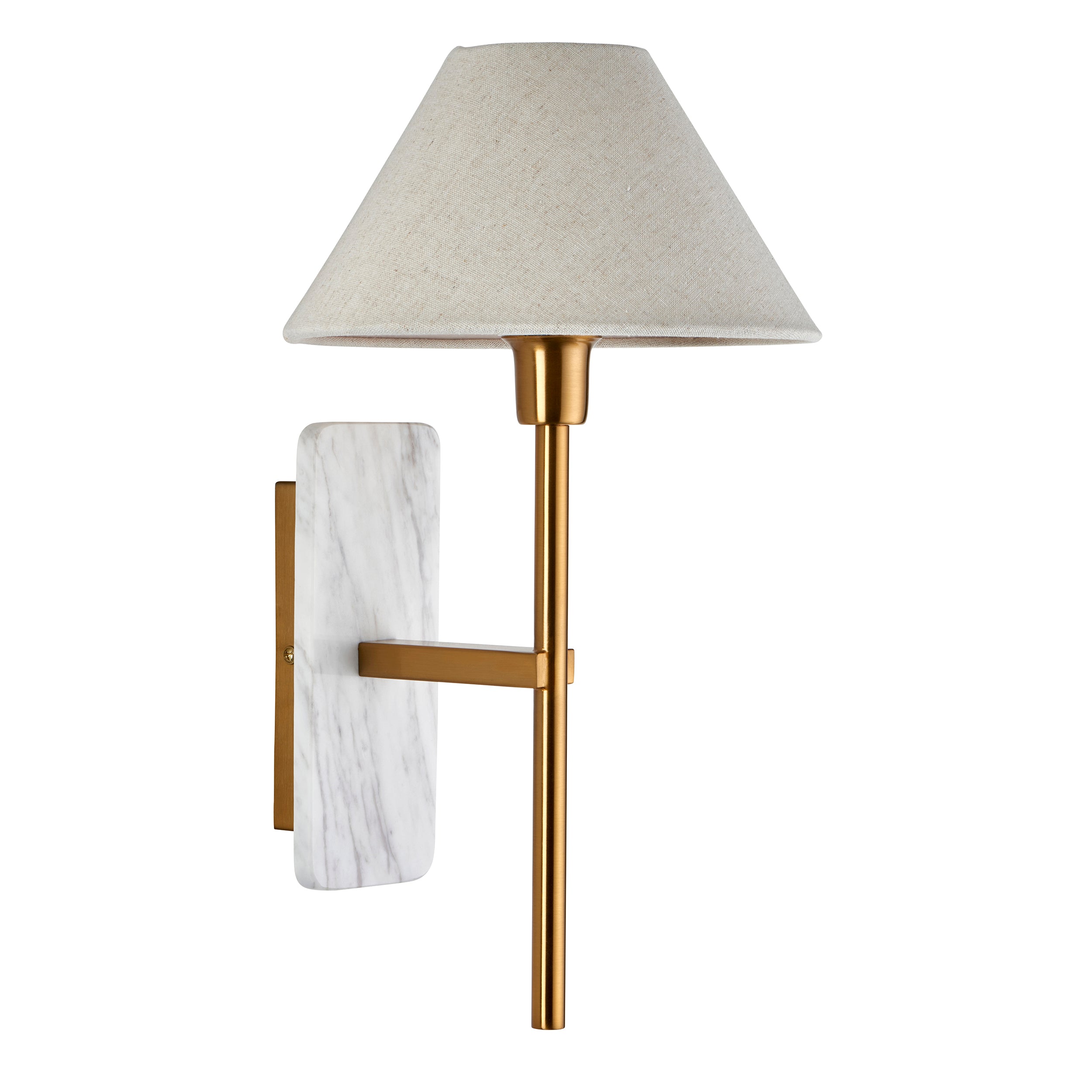 Faro White Voakas Marble & Brass Wall Light - Faux Linen Shade
