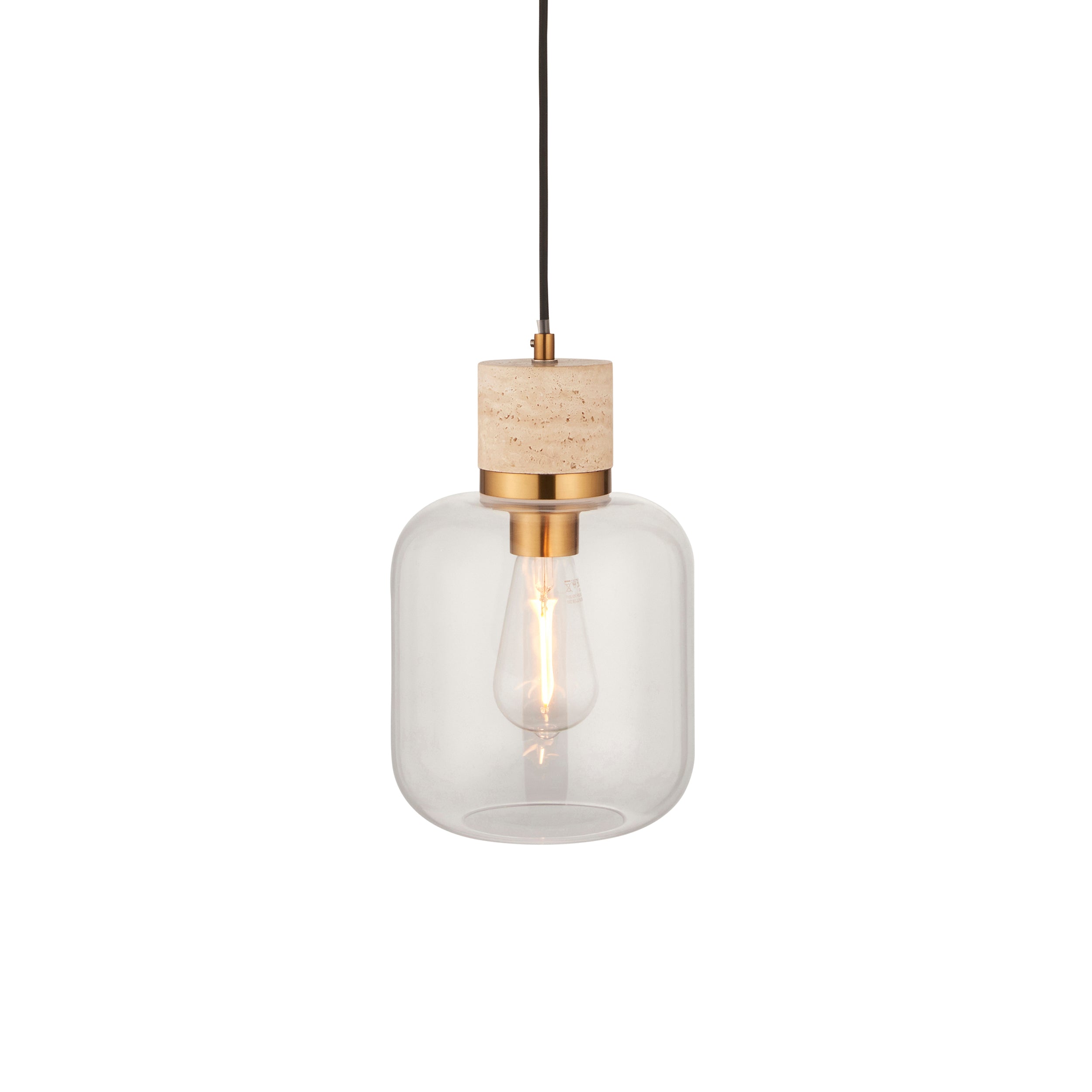 Travi Travertine Stone & Brass Pendant - Glass Shade 120658 by Endon Lighting