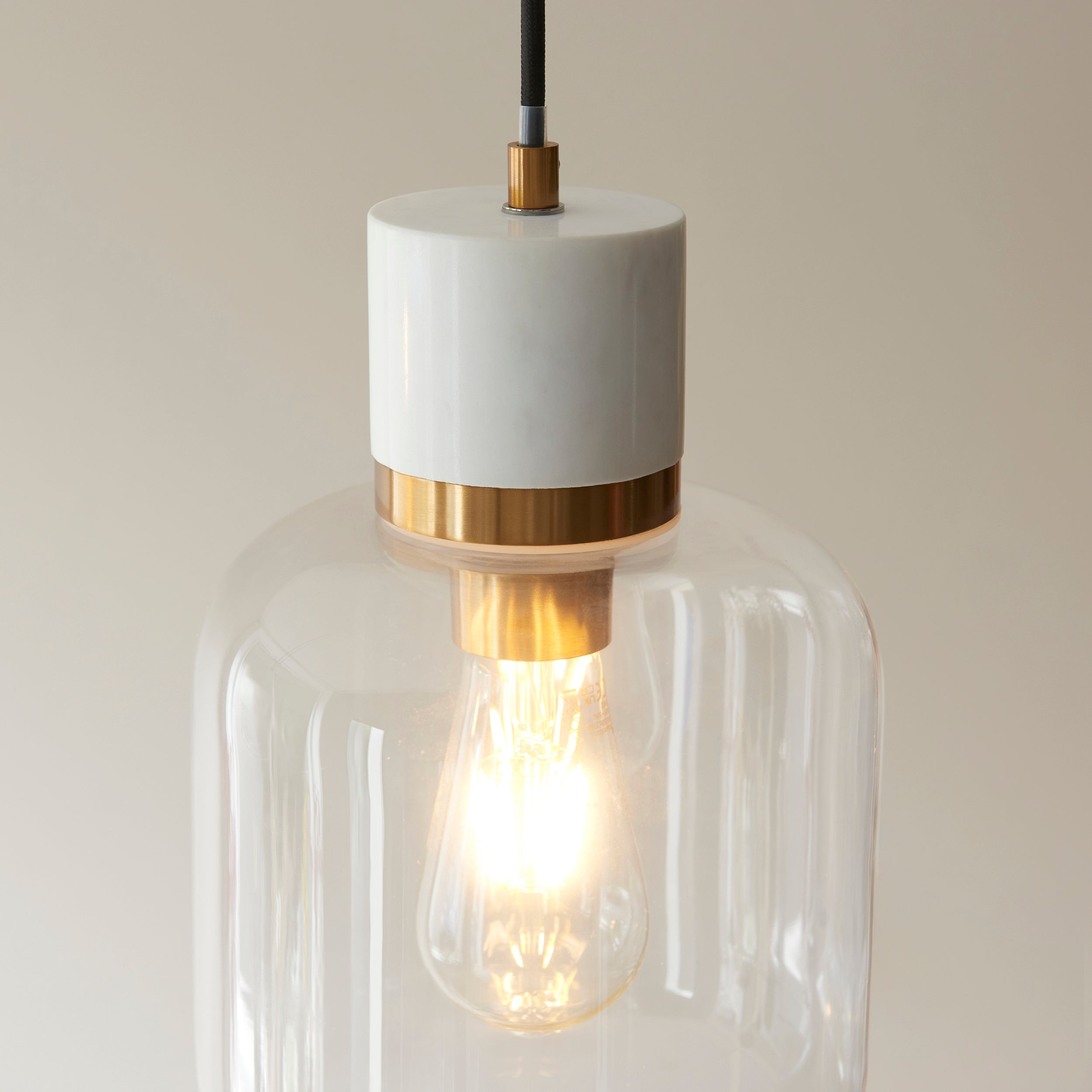 Travi Volashas Marble & Brass Pendant - Glass Shade