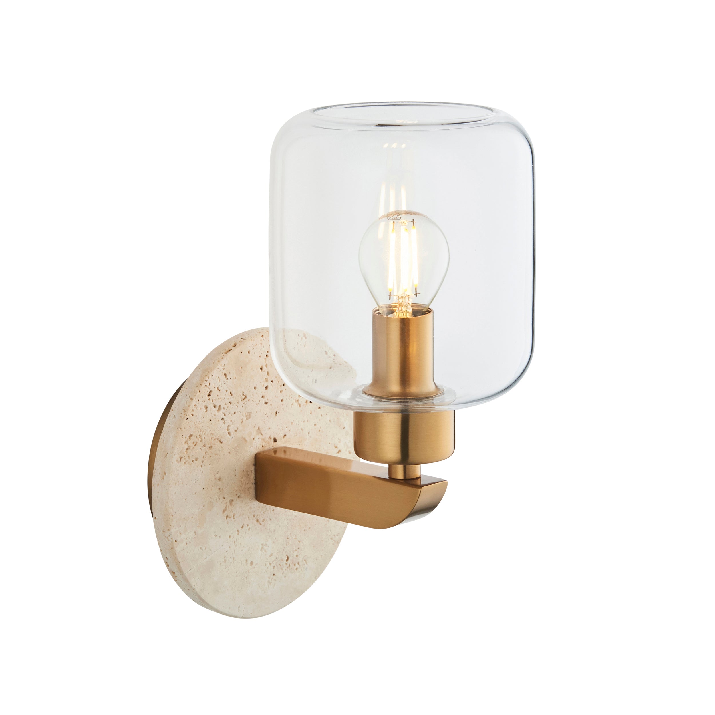 Travi Travertine Stone & Brass Wall Light - Glass Shade 120662 by Endon Lighting