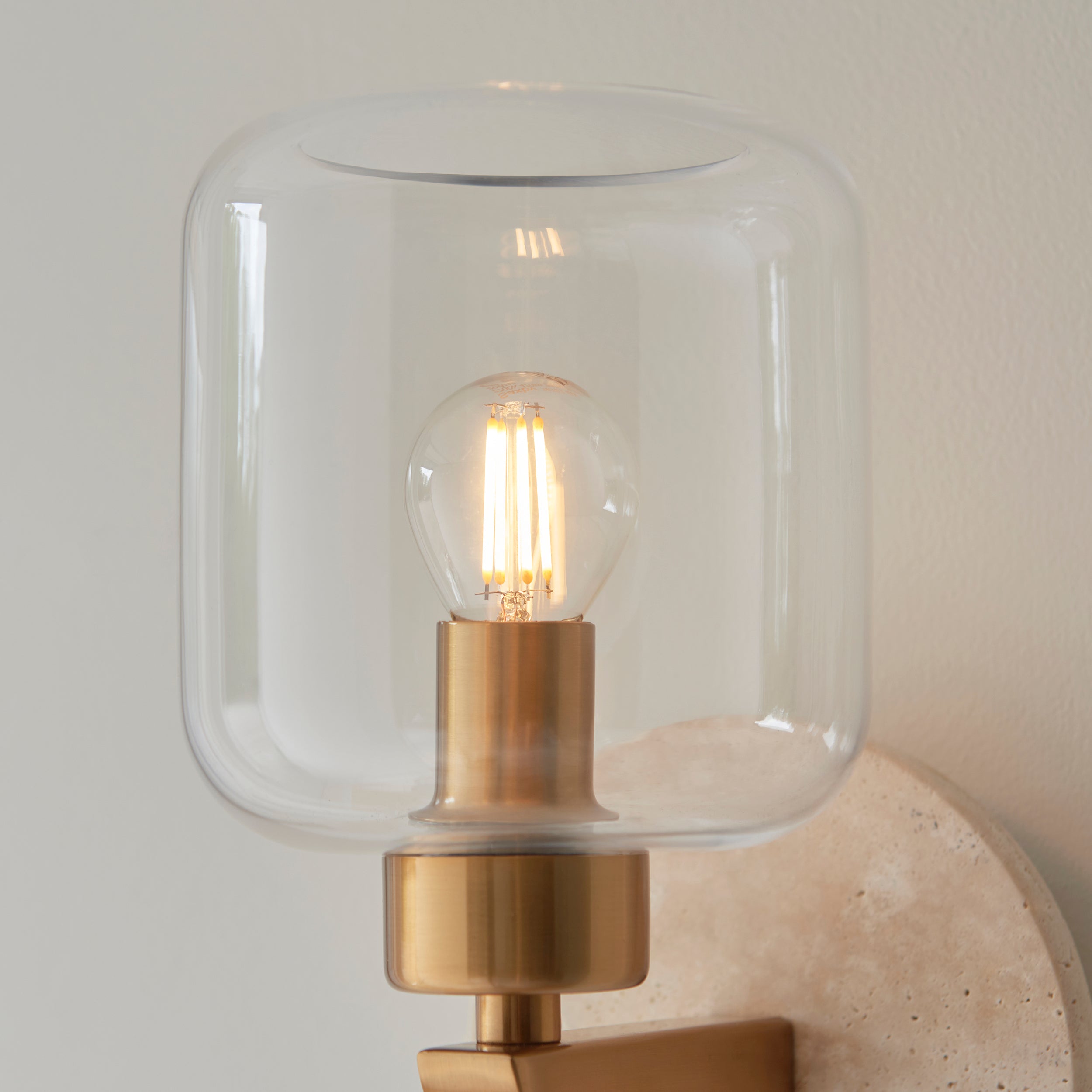 Travi Travertine Stone & Brass Wall Light - Glass Shade