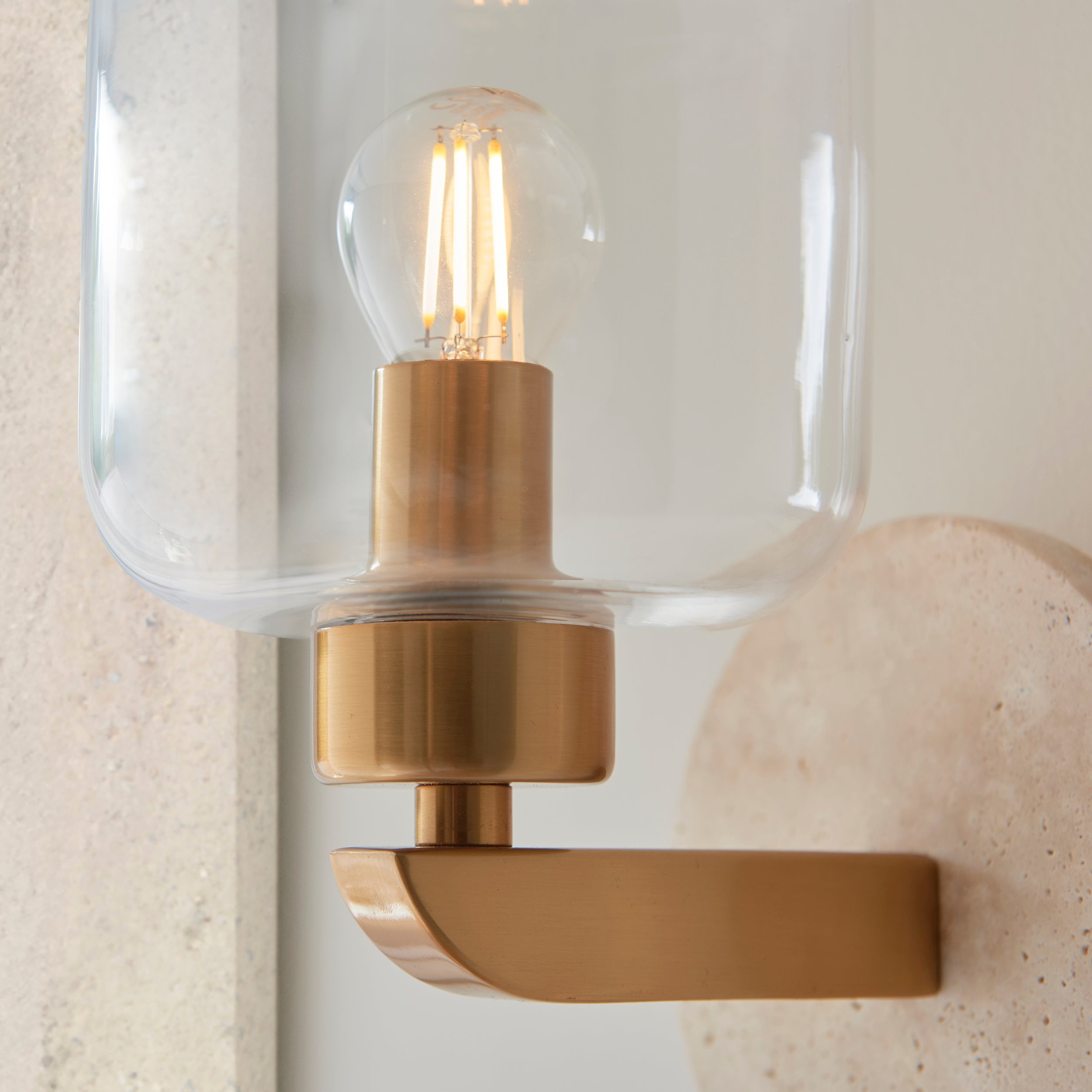 Travi Travertine Stone & Brass Wall Light - Glass Shade