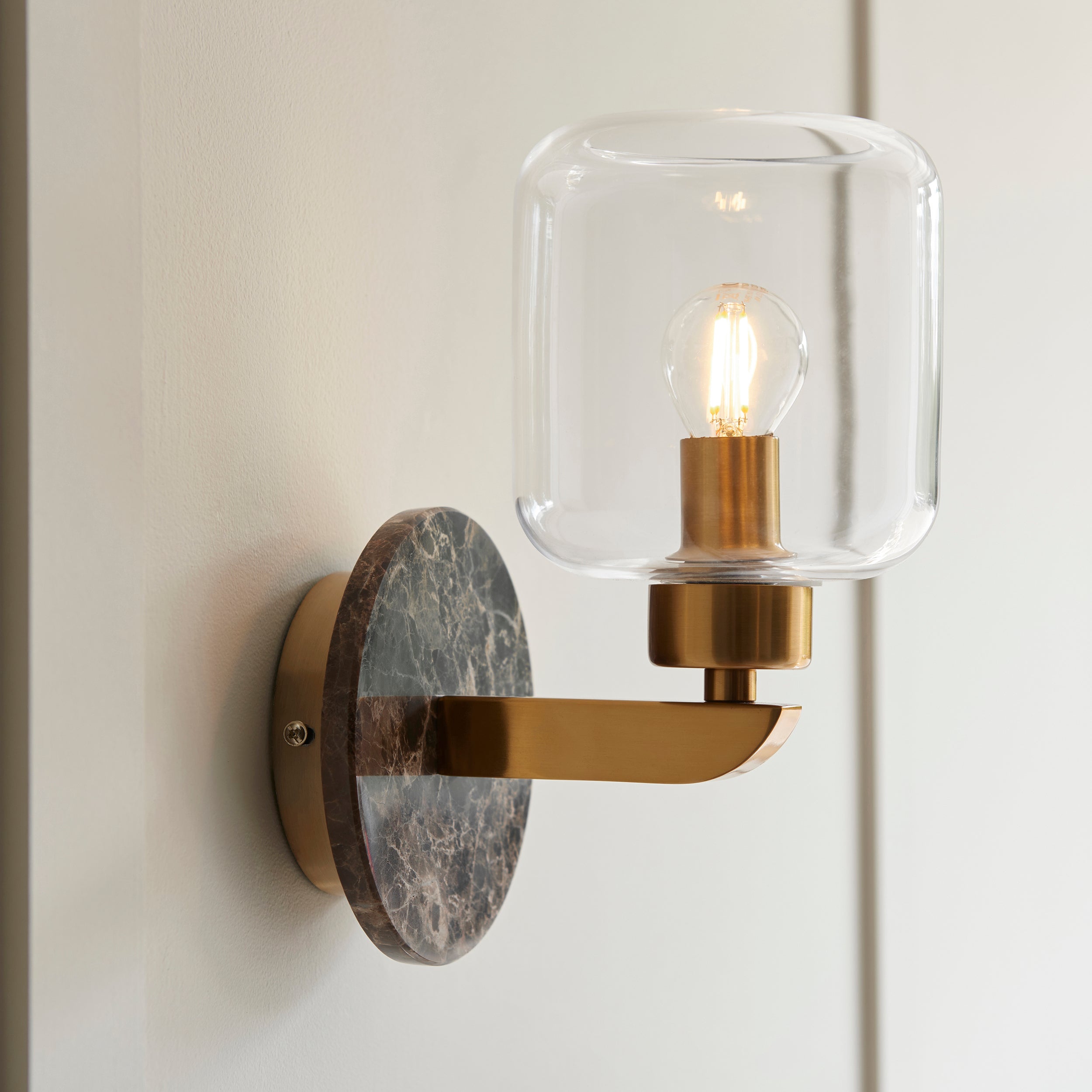 Travi Emperador Marble & Brass Wall Light - Glass Shade