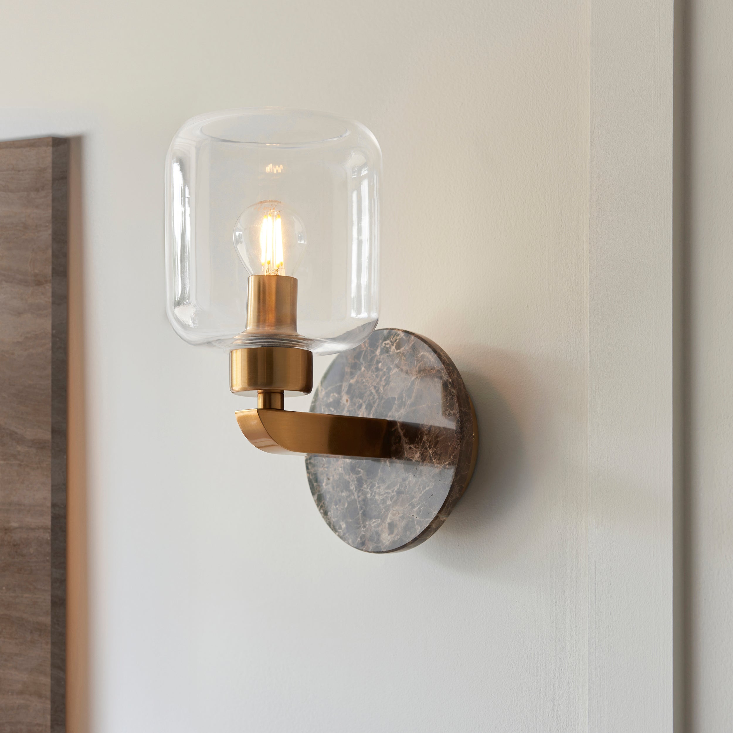 Travi Emperador Marble & Brass Wall Light - Glass Shade