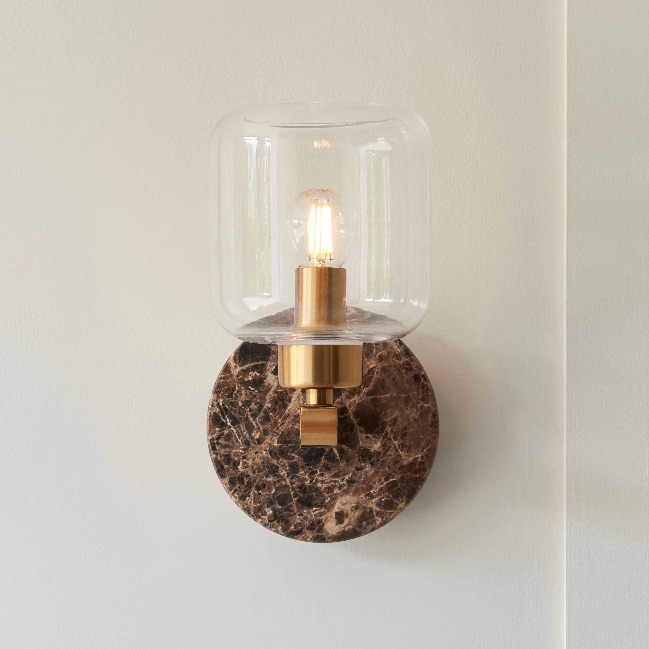 Travi Emperador Marble & Brass Wall Light - Glass Shade