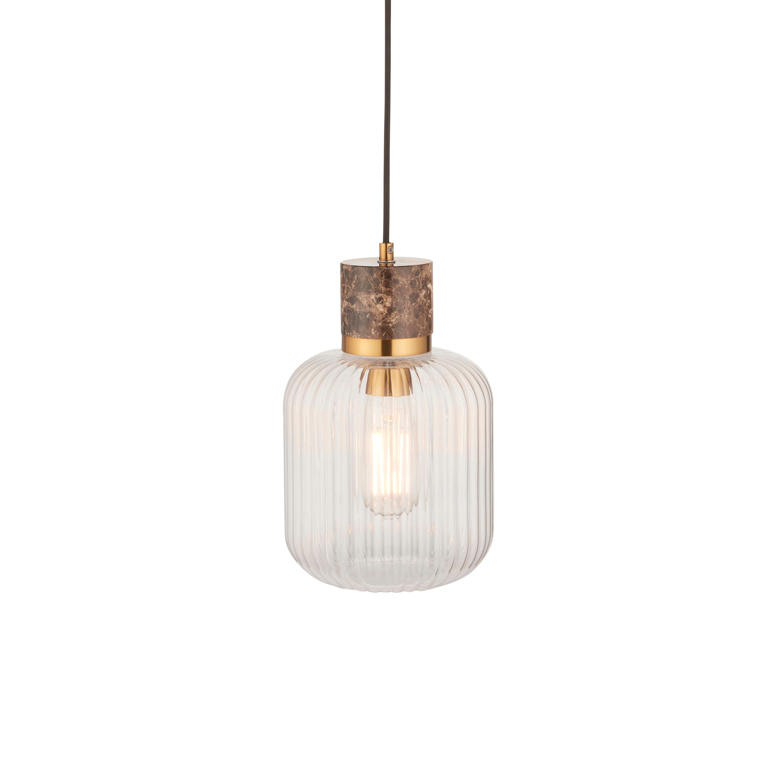 Travi Emperador Mable & Brass Pendant - Glass Ribbed Shade 120665 by Endon Lighting