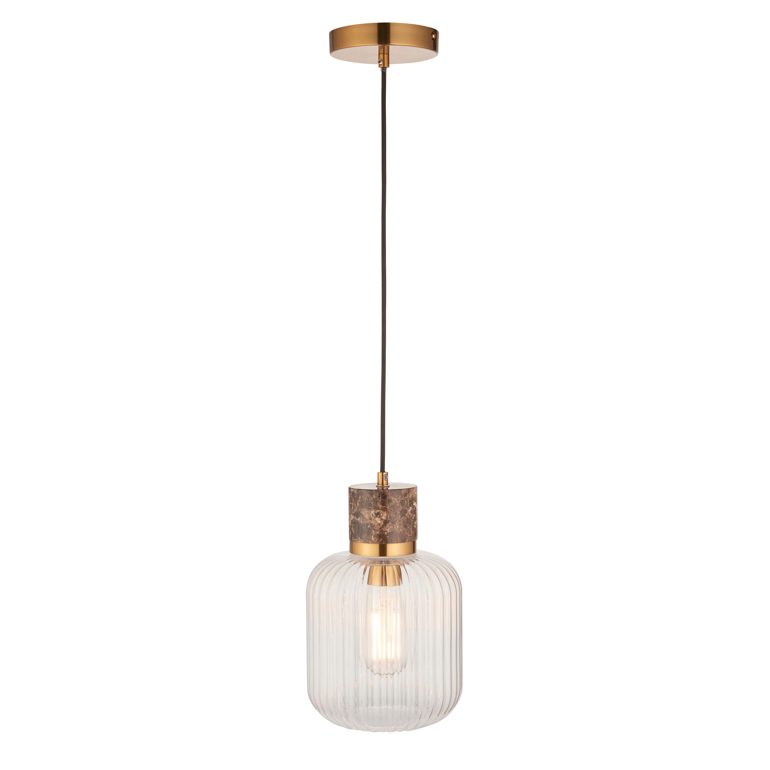 Travi Emperador Mable & Brass Pendant - Glass Ribbed Shade
