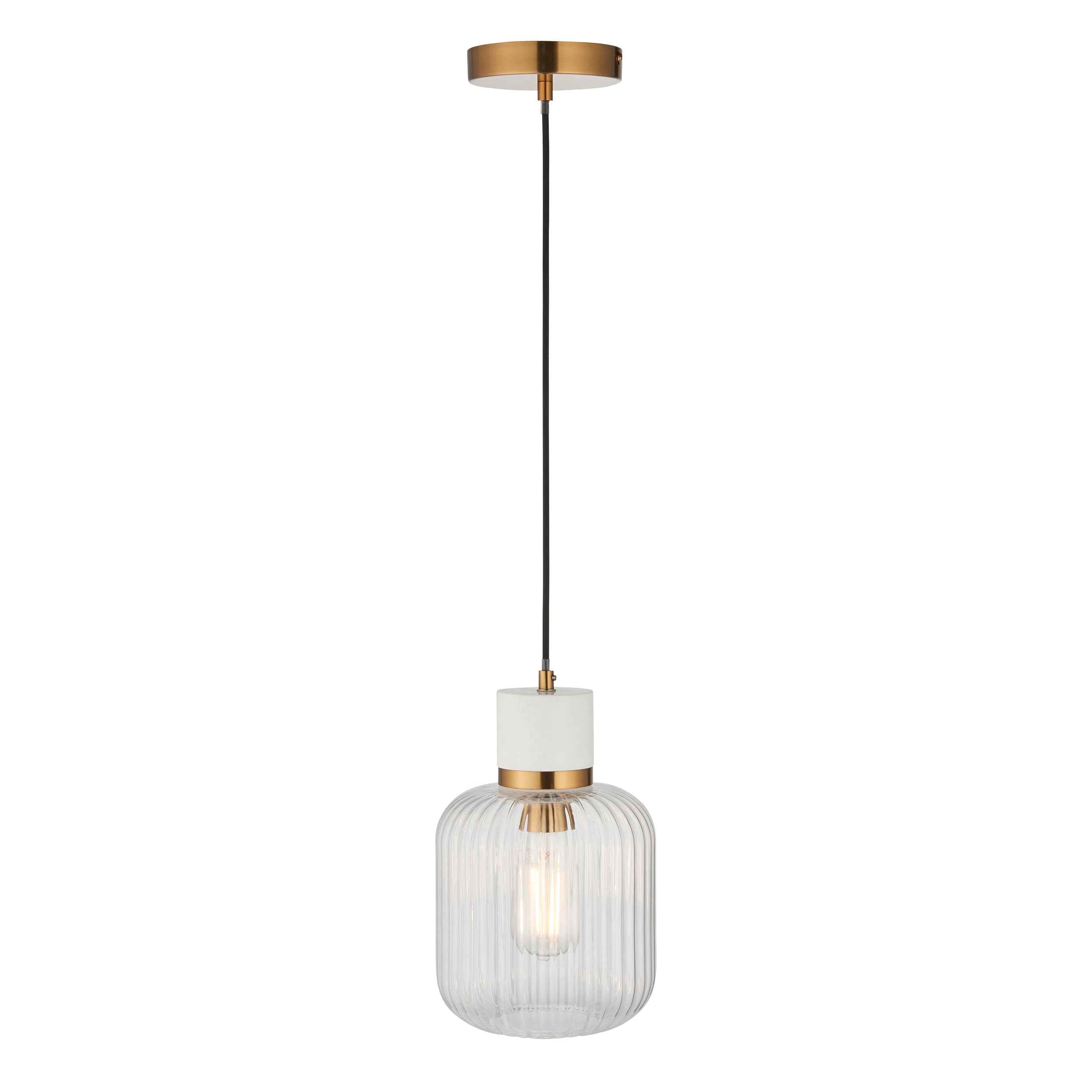 Travi Volashas Marble & Brass Pendant - Glass Ribbed Shade