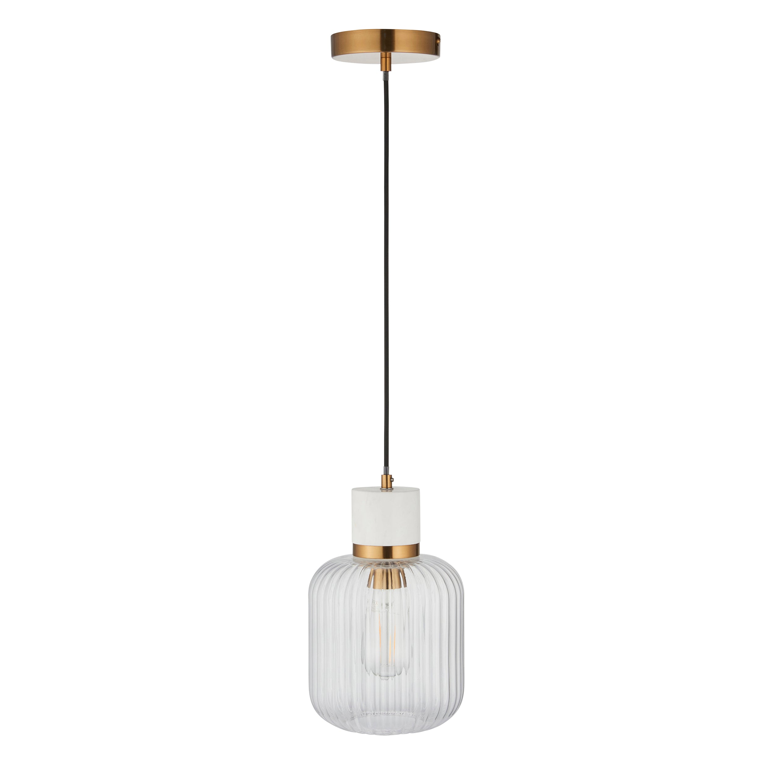 Travi Volashas Marble & Brass Pendant - Glass Ribbed Shade