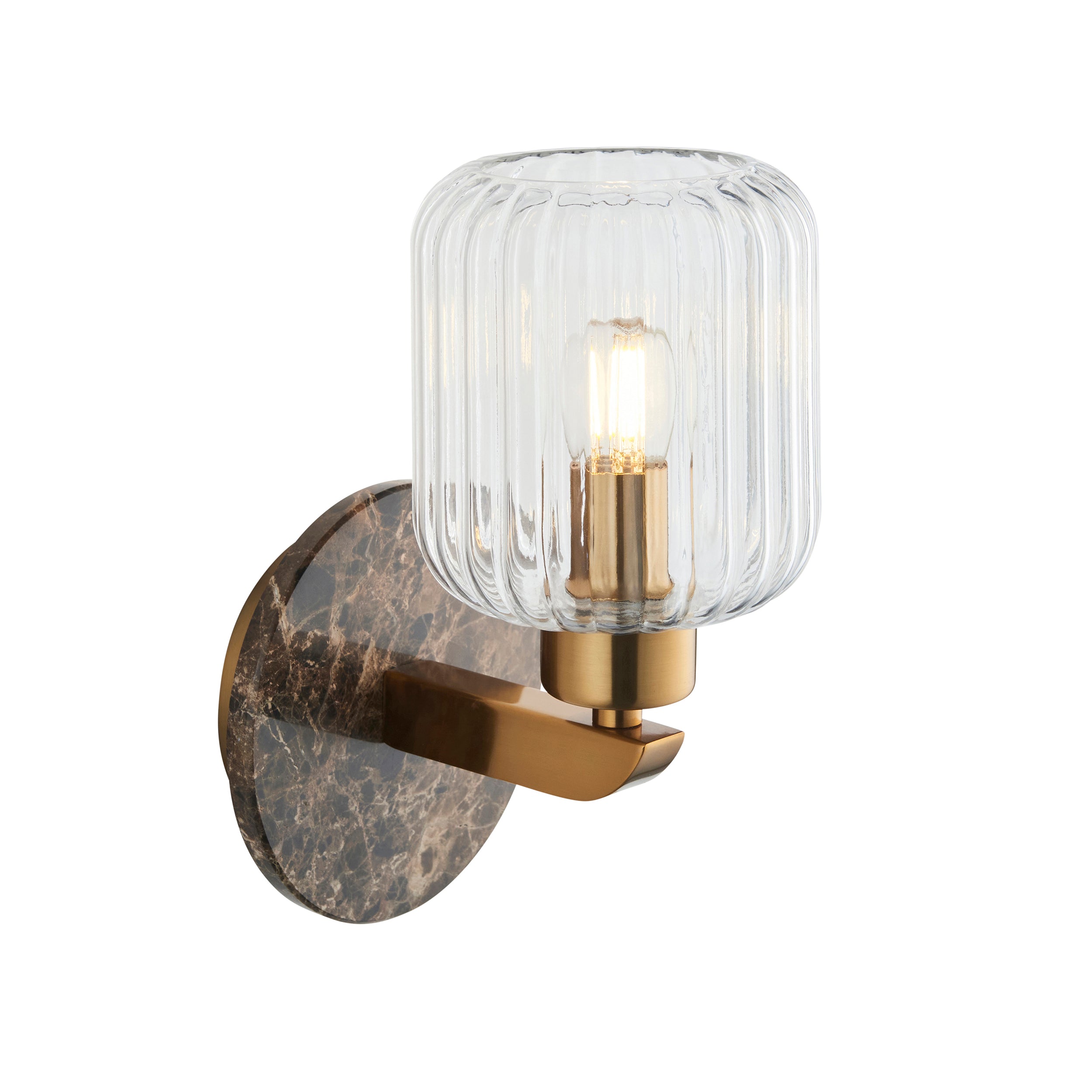 Travi Emperador Marble & Brass Wall Light - Glass Ribbed Shade 120669 by Endon Lighting