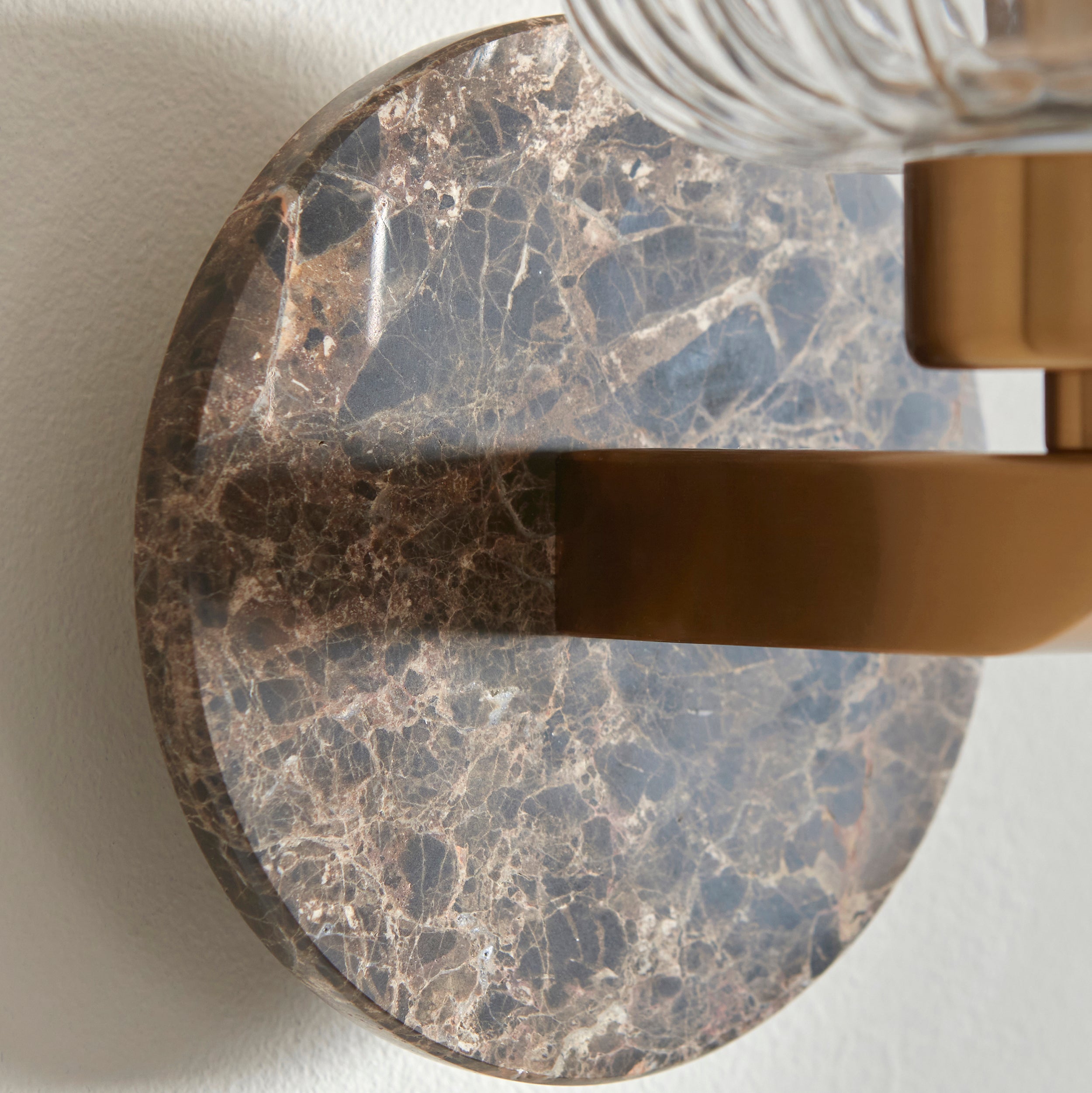 Travi Emperador Marble & Brass Wall Light - Glass Ribbed Shade