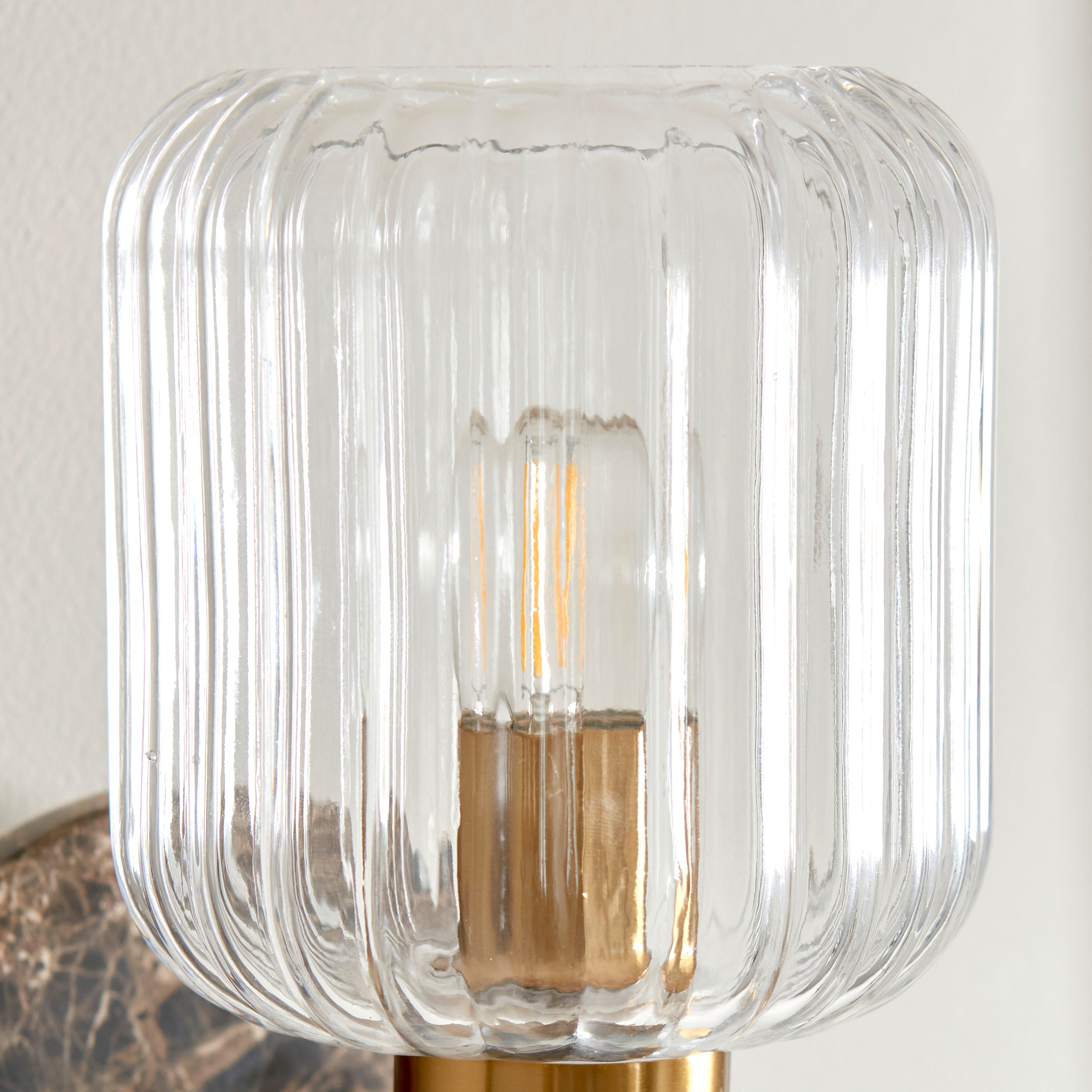 Travi Emperador Marble & Brass Wall Light - Glass Ribbed Shade