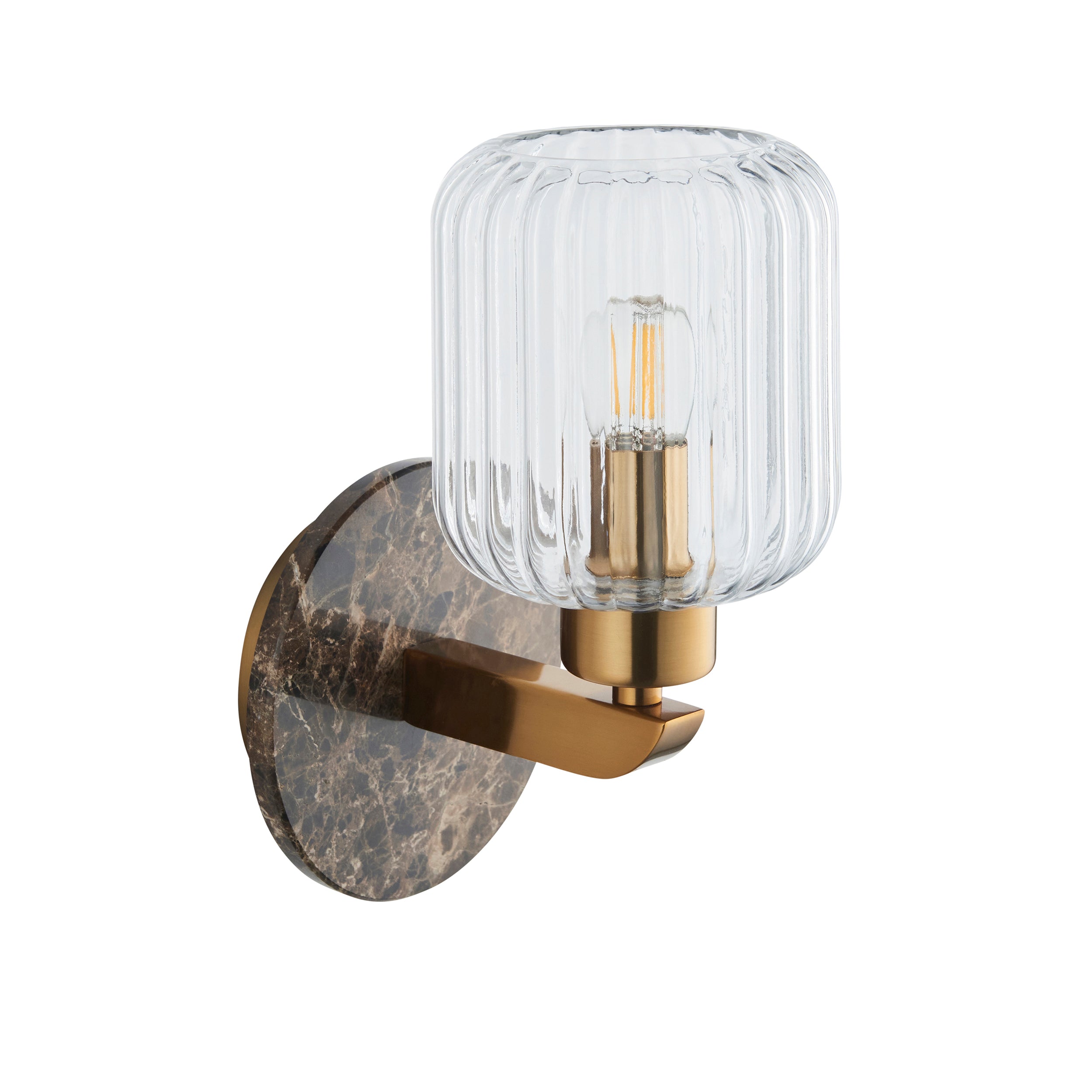 Travi Emperador Marble & Brass Wall Light - Glass Ribbed Shade