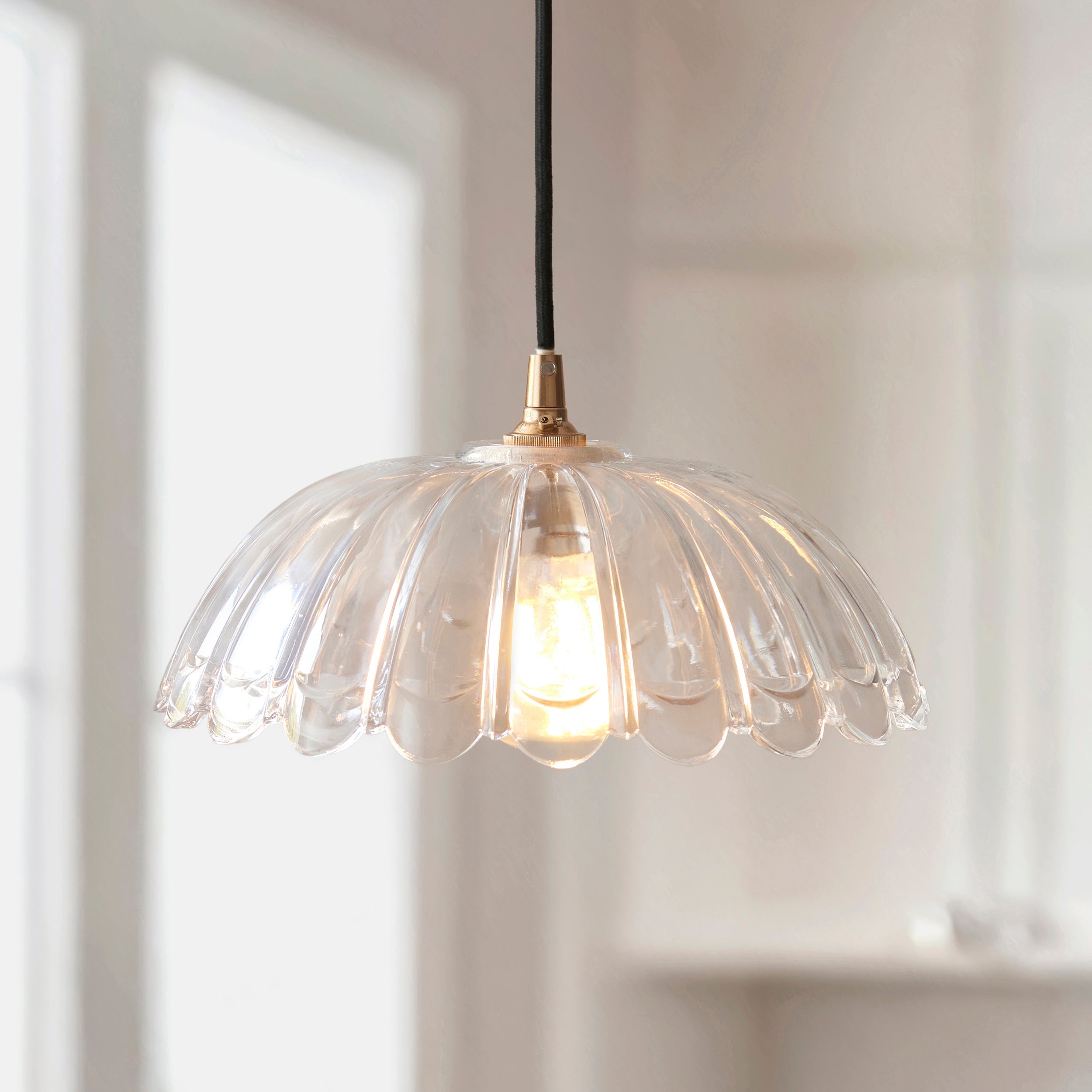 Eltham & Carnation Glass Pendant - Black Braided Cable-OPEN-BOX-50-160426