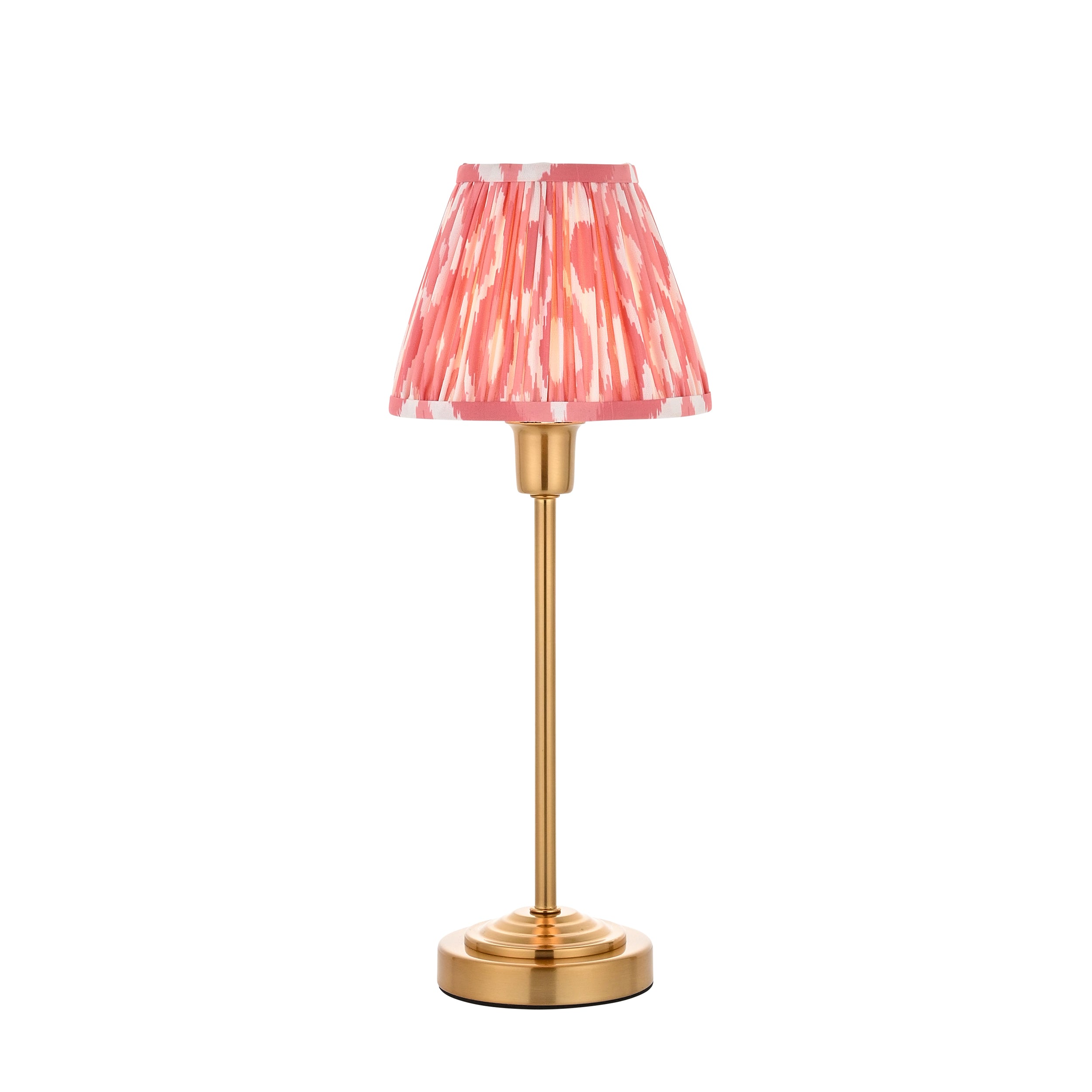 Rise Brass Table Lamp & Coral Pink Ikat 16cm Shade 120753 by Endon Lighting
