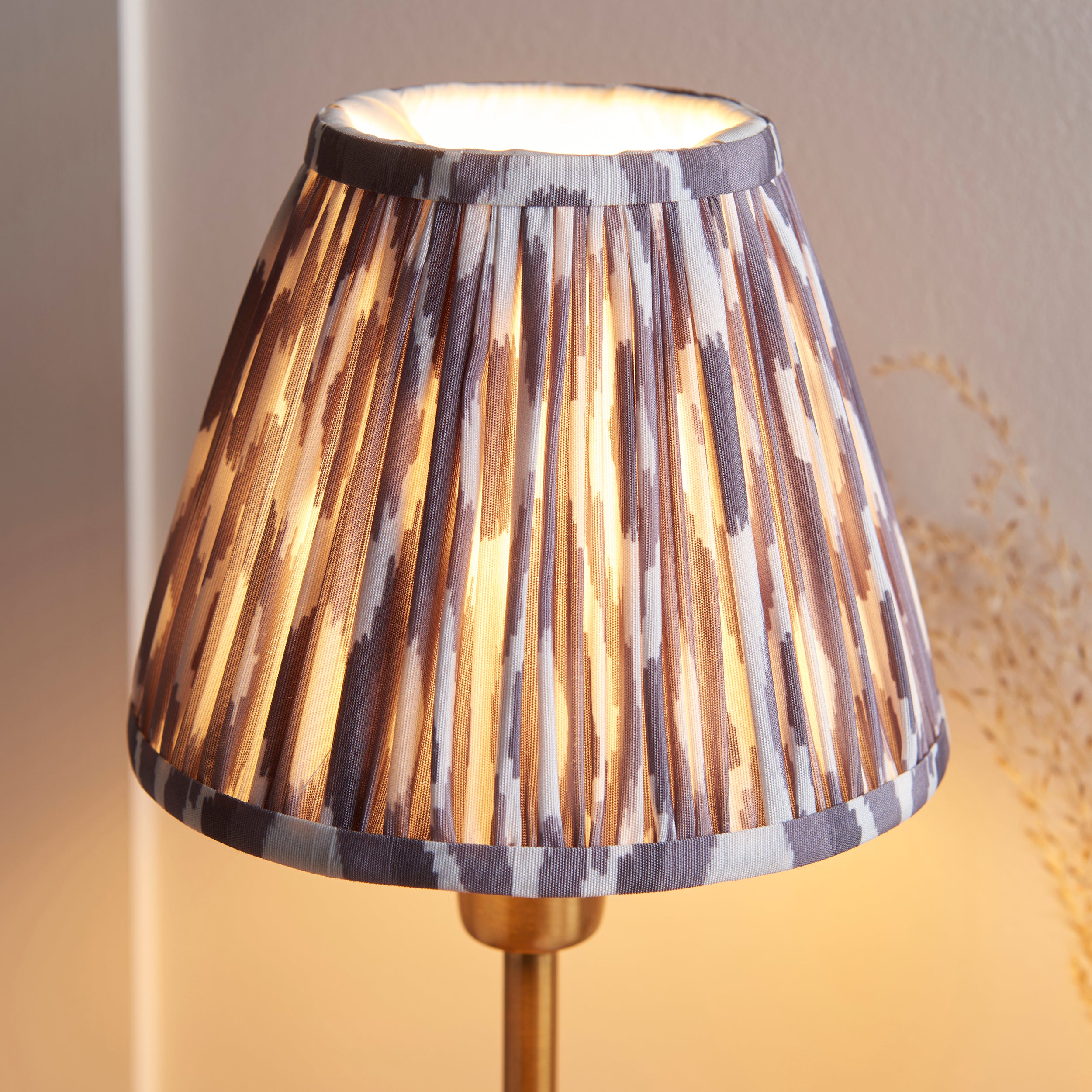 Rise Brass Table Lamp & Grey Ikat 16cm Shade