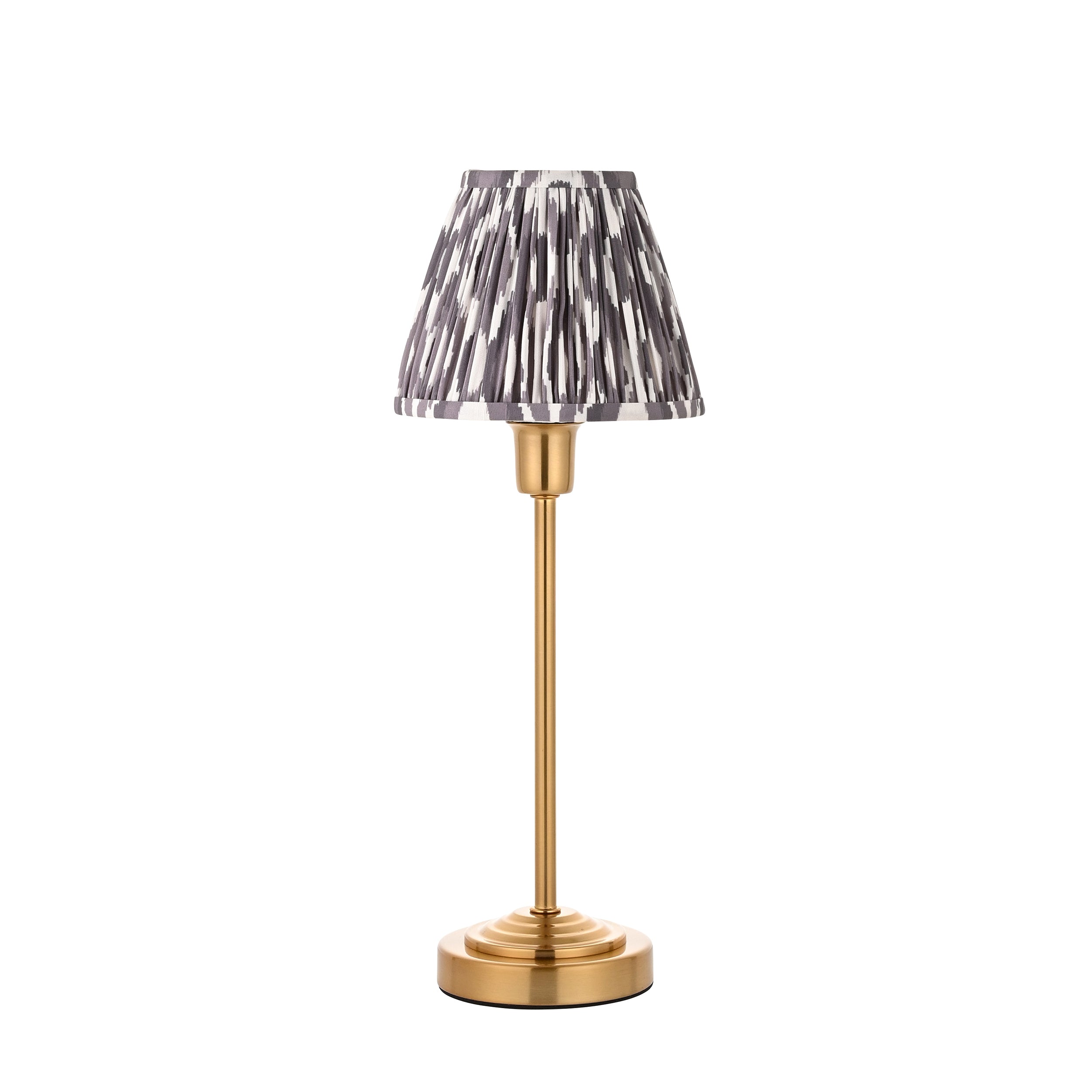 Rise Brass Table Lamp & Grey Ikat 16cm Shade