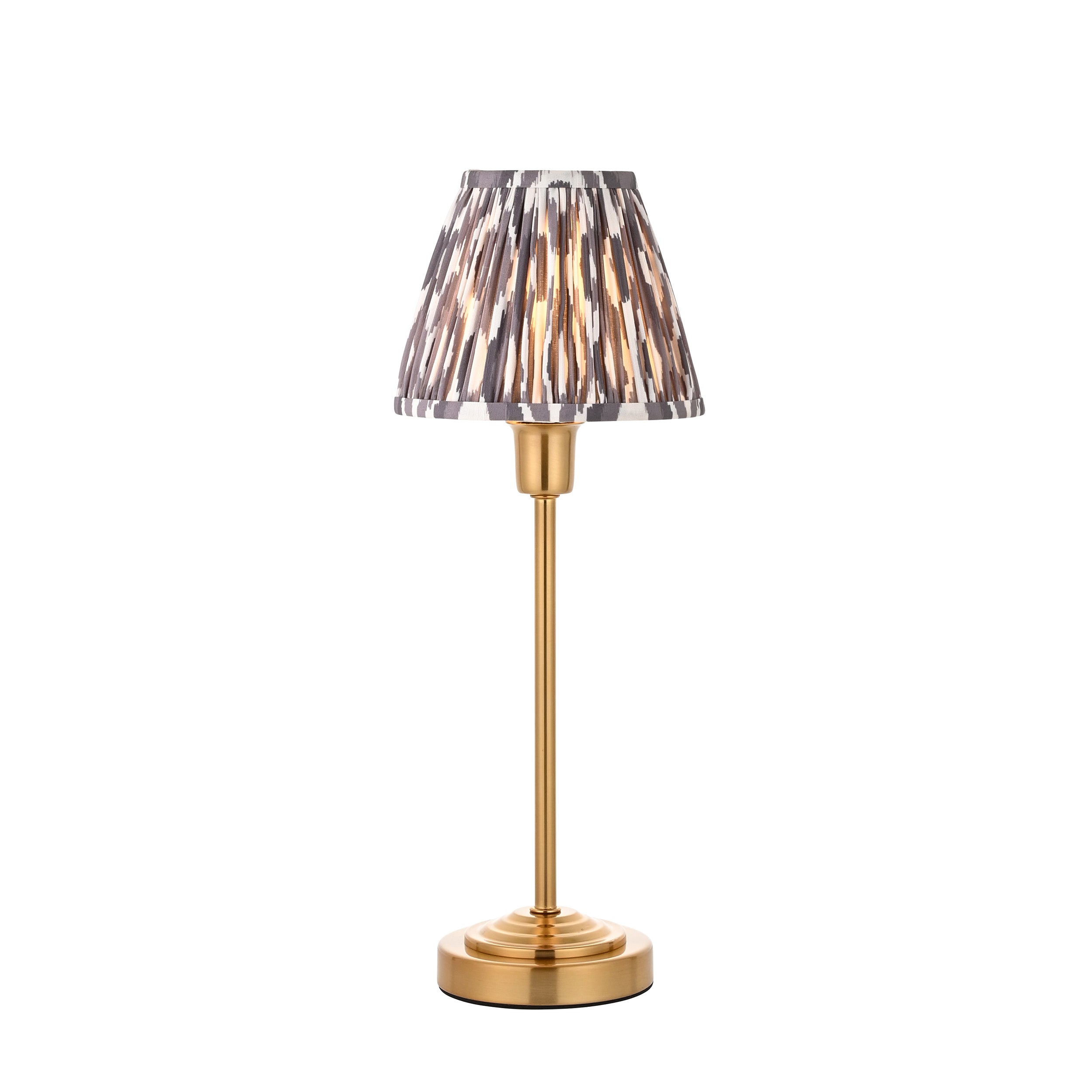 Rise Brass Table Lamp & Grey Ikat 16cm Shade
