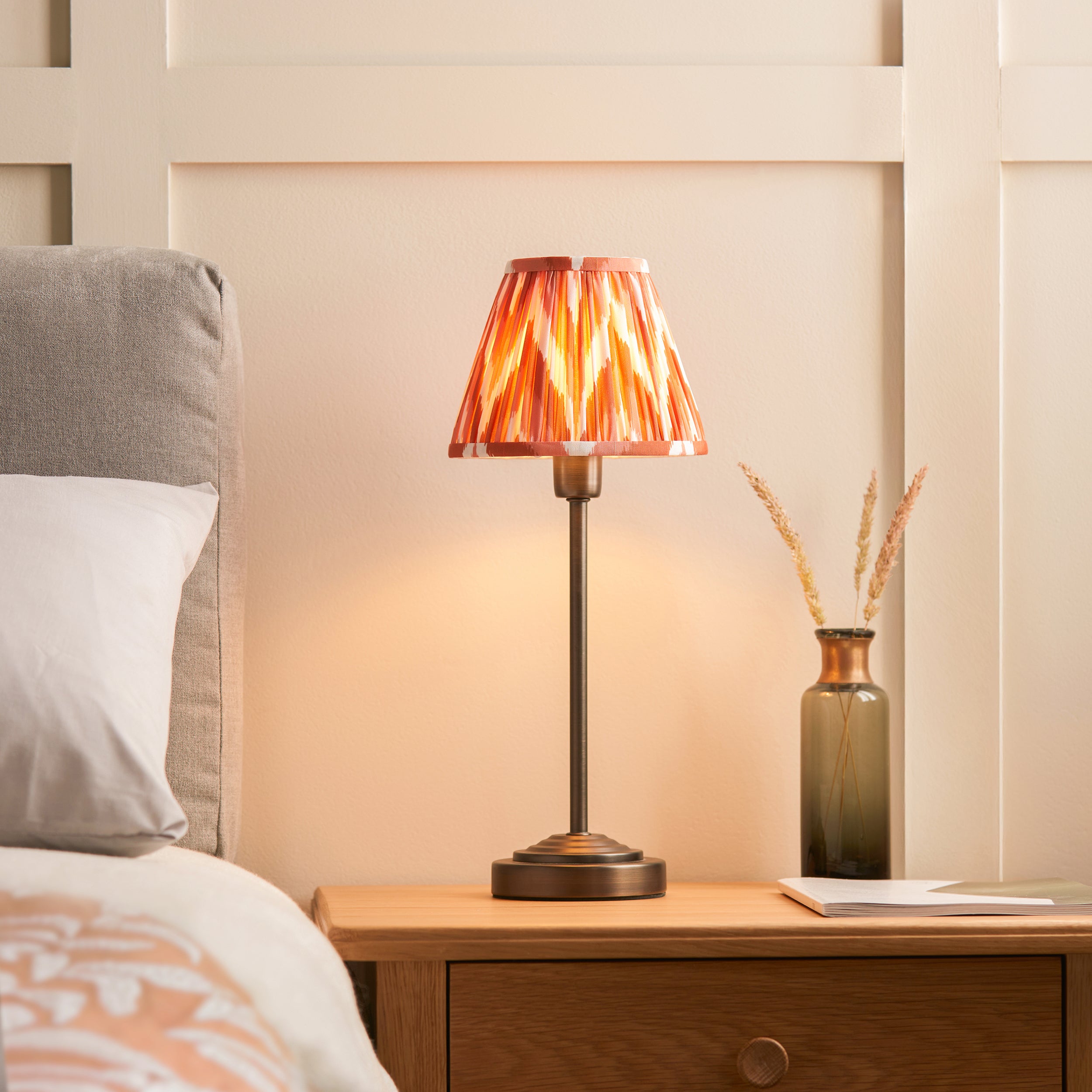 Rise Bronze Table Lamp & Orange Ikat 16cm Shade