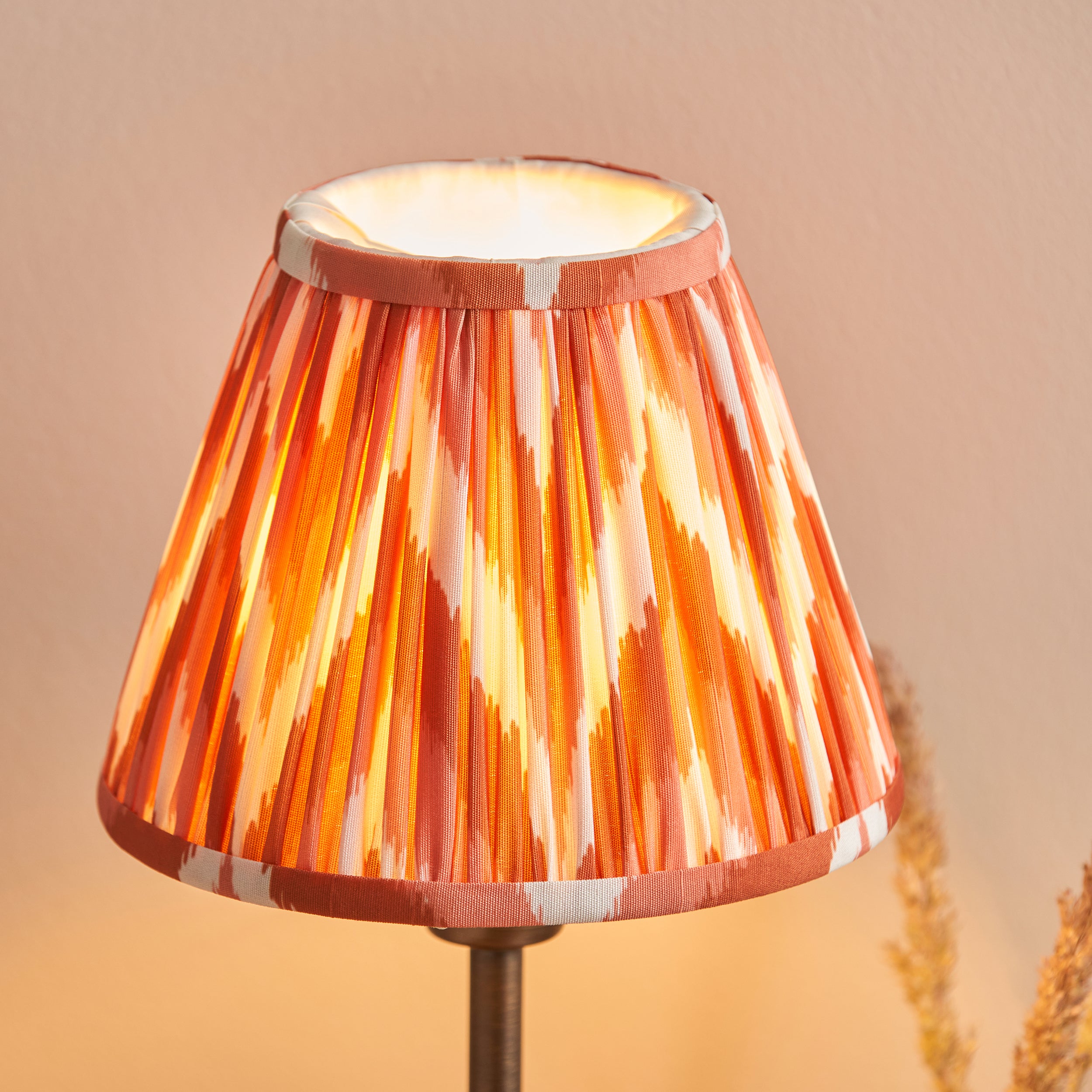 Rise Bronze Table Lamp & Orange Ikat 16cm Shade