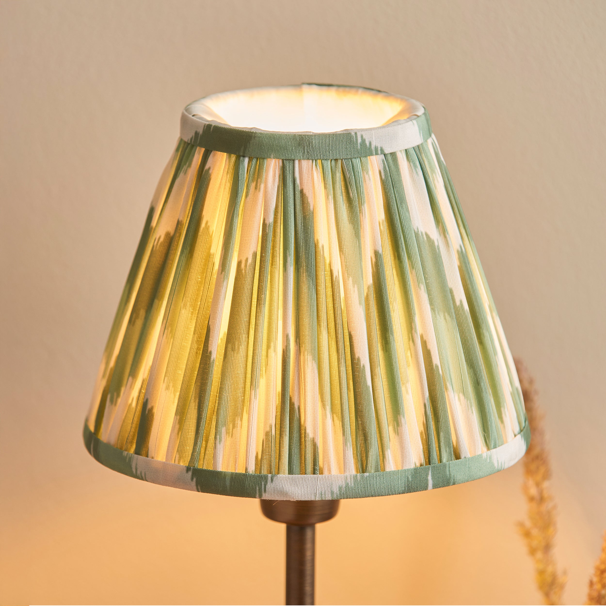 Rise Bronze Table Lamp & Green Ikat 16cm Shade