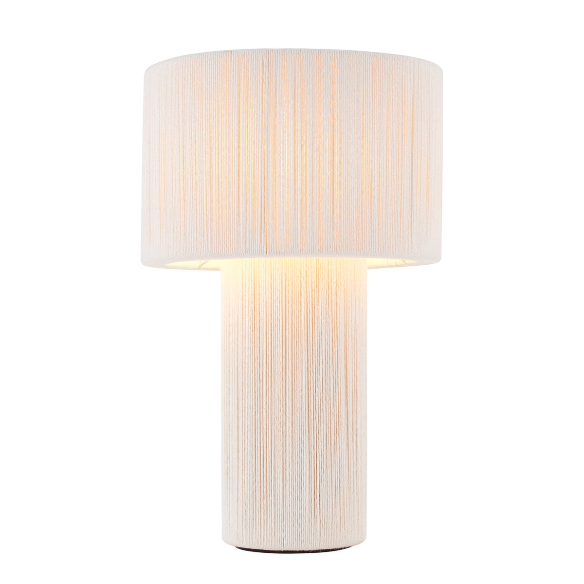 Noah cream cotton table lamp with cord-wrapped cylindrical base and matching drum shade