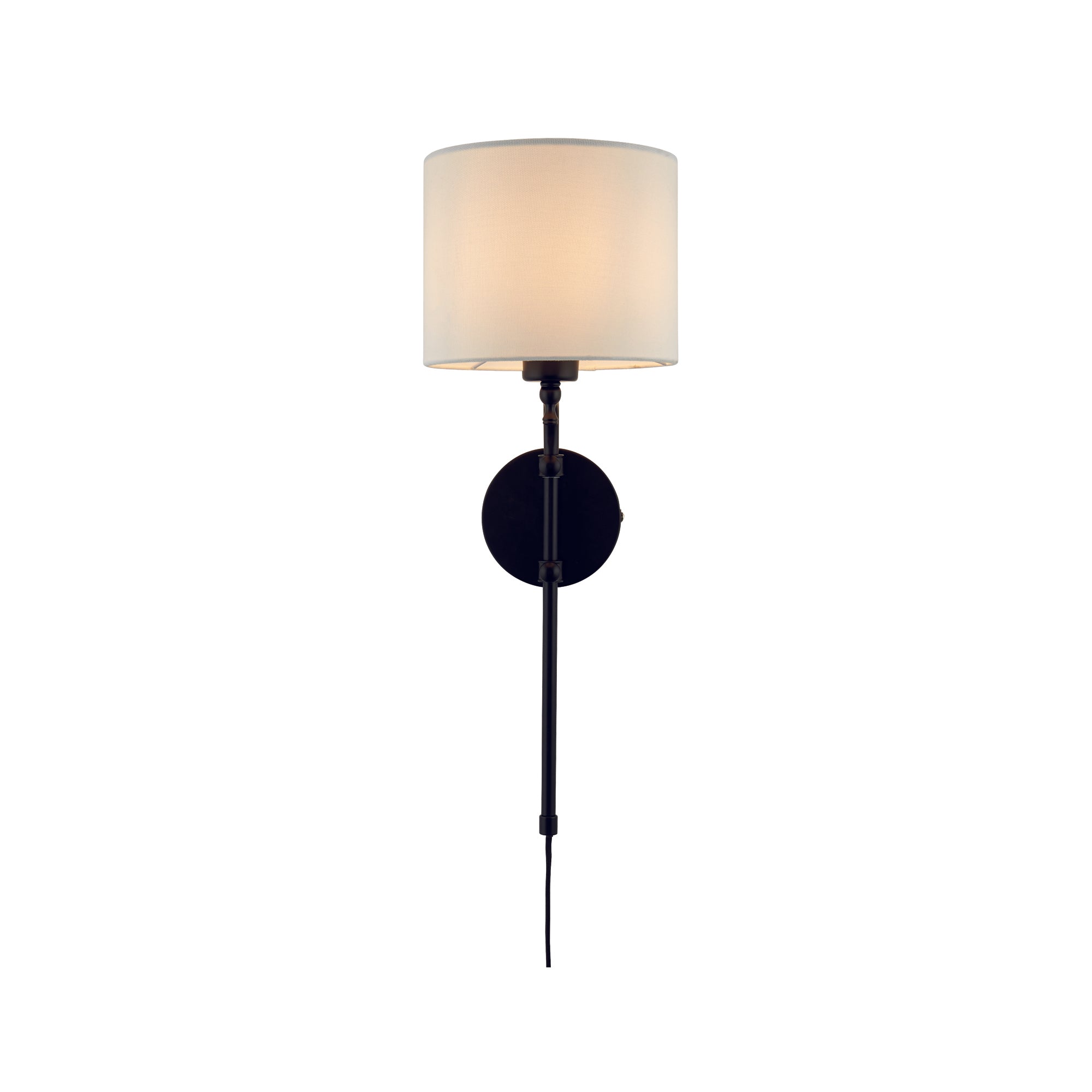 Searchlight Munich Black Wall Light - Linen Shade