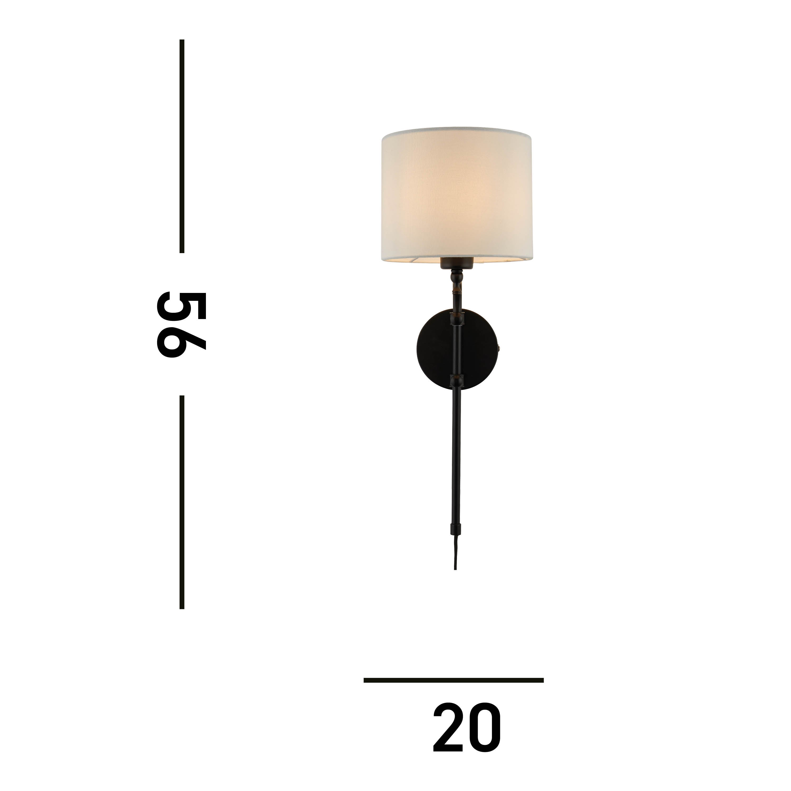 Searchlight Munich Black Wall Light - Linen Shade