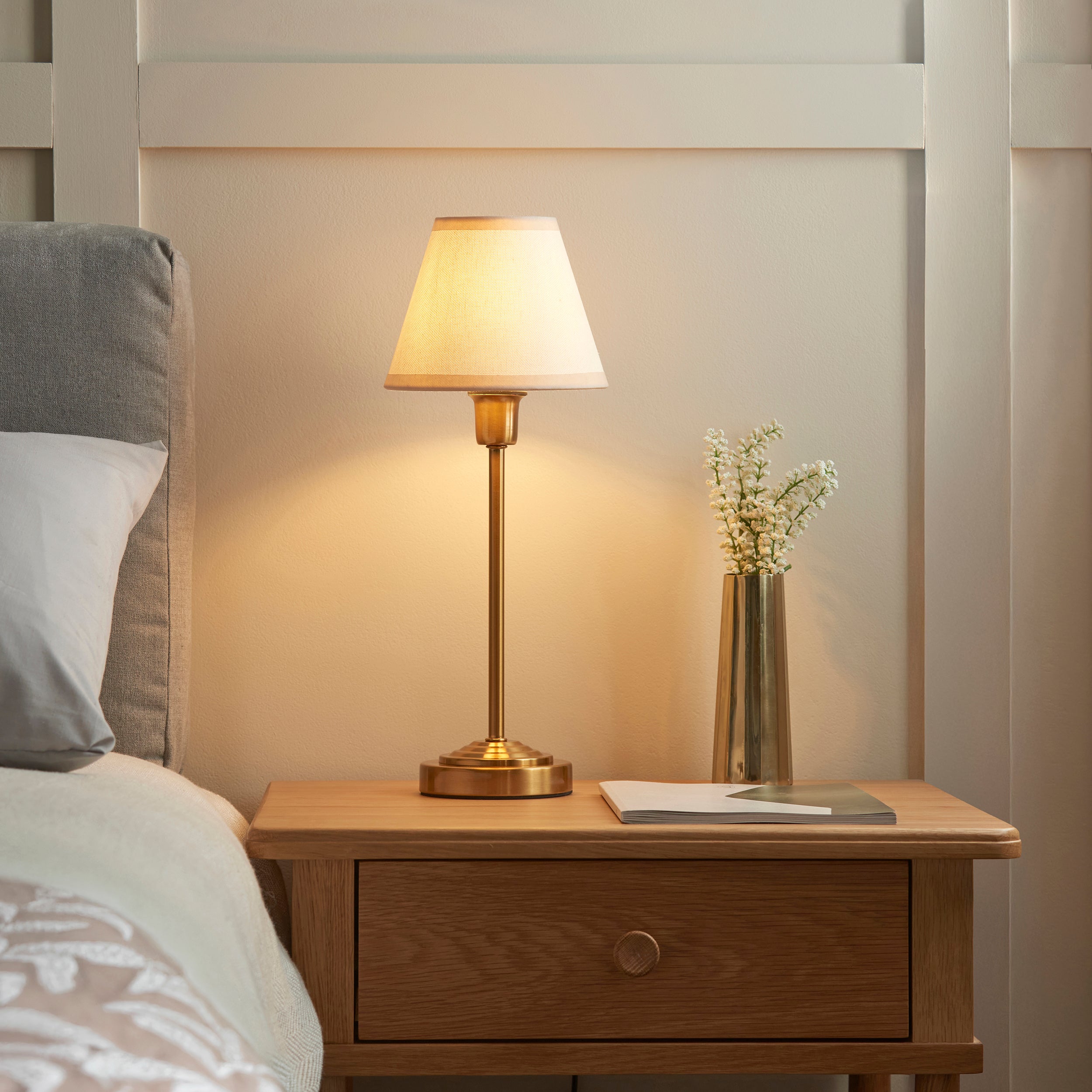 Rise Brass Table Lamp & Vintage White Ikat 16cm Shade