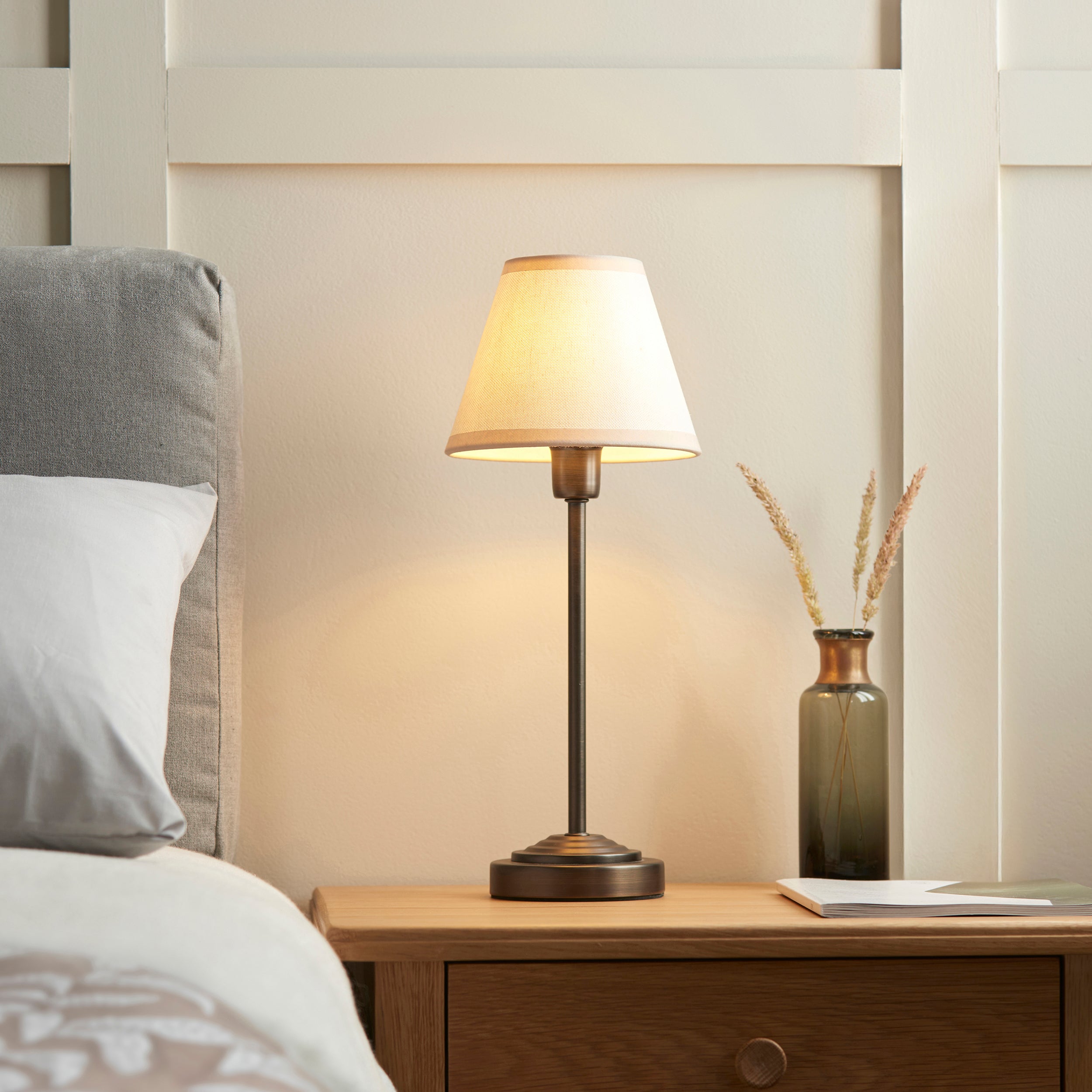 Rise Bronze Table Lamp & Vintage White Ikat 16cm Shade