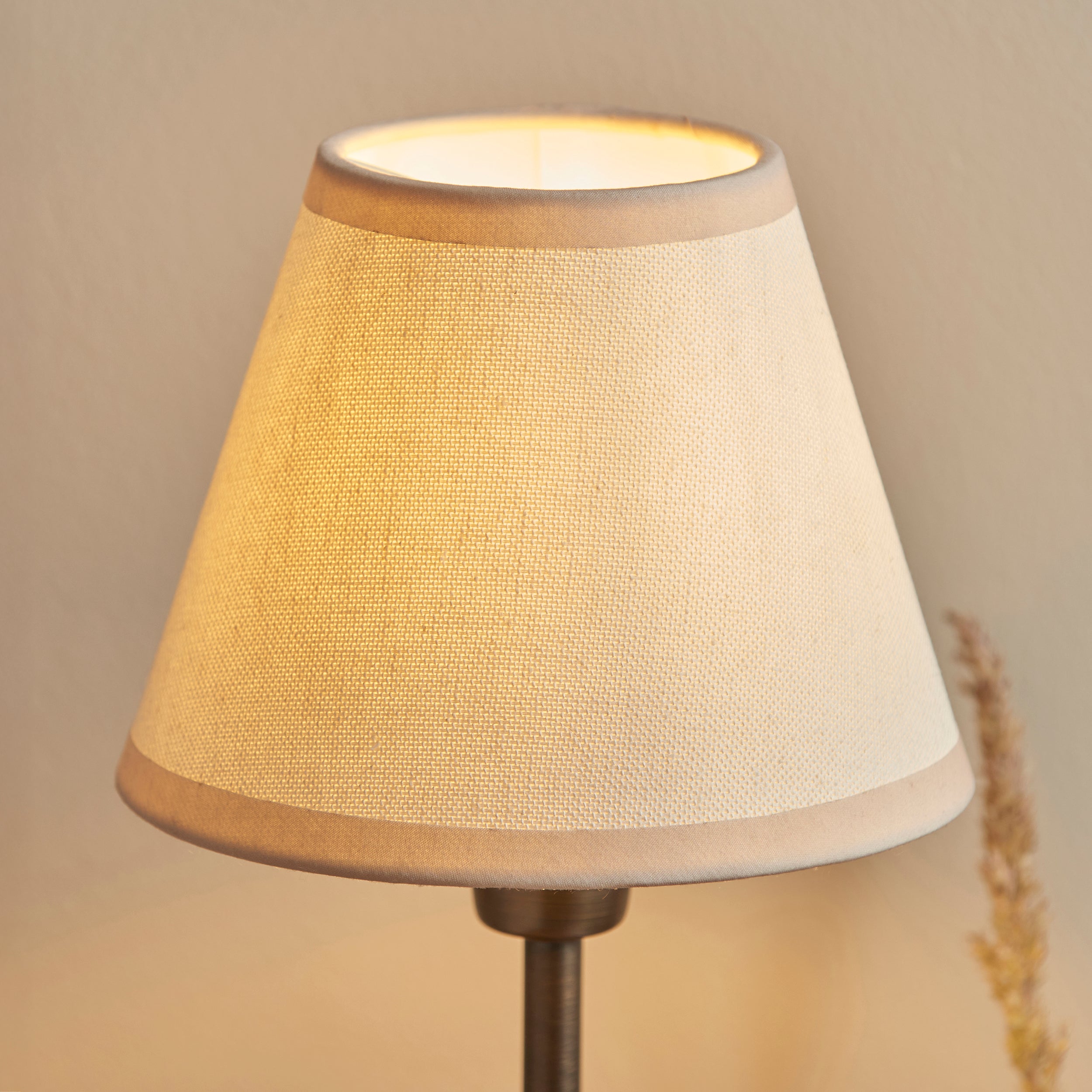 Rise Bronze Table Lamp & Vintage White Ikat 16cm Shade