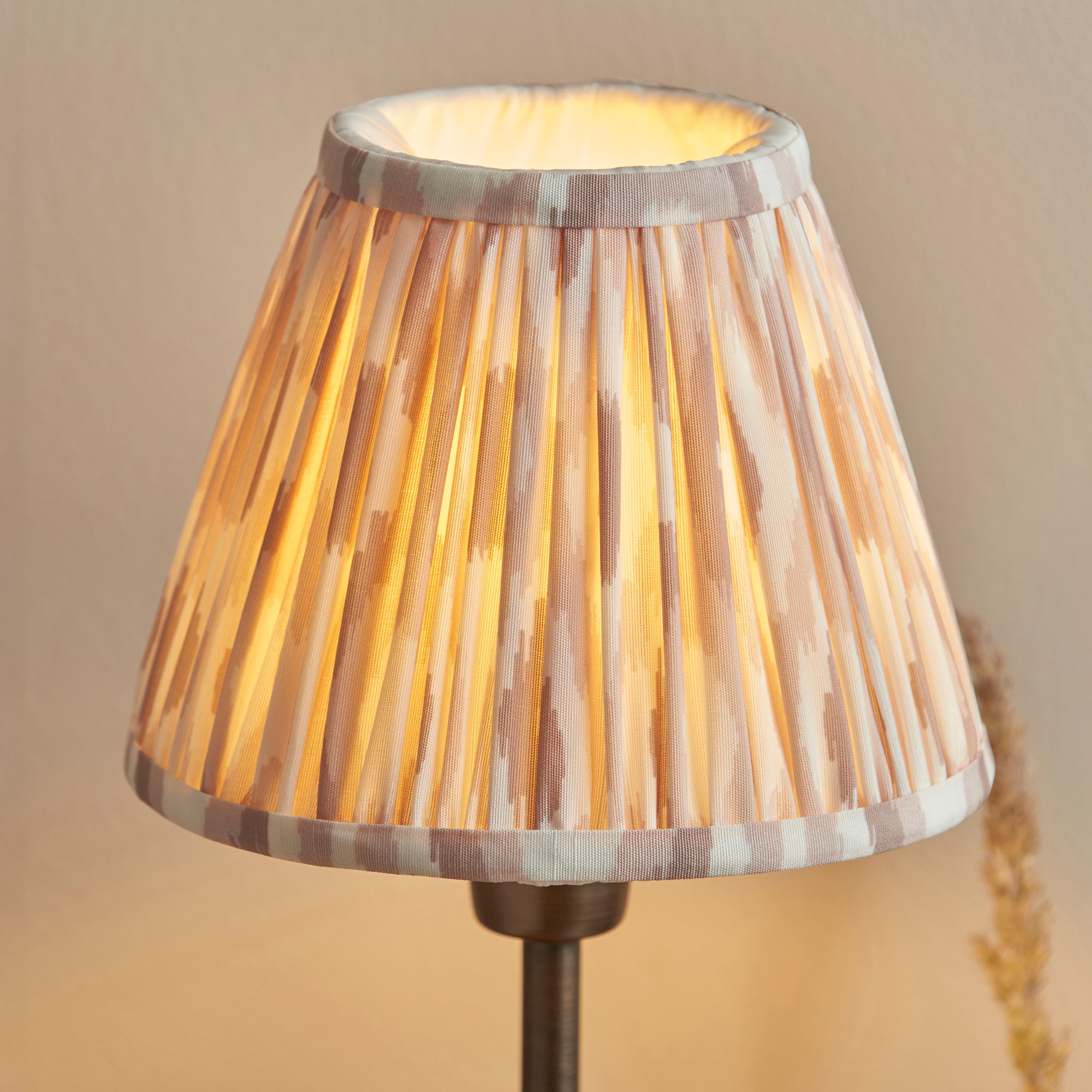 Rise Bronze Table Lamp & Neutral Ikat 16cm Shade