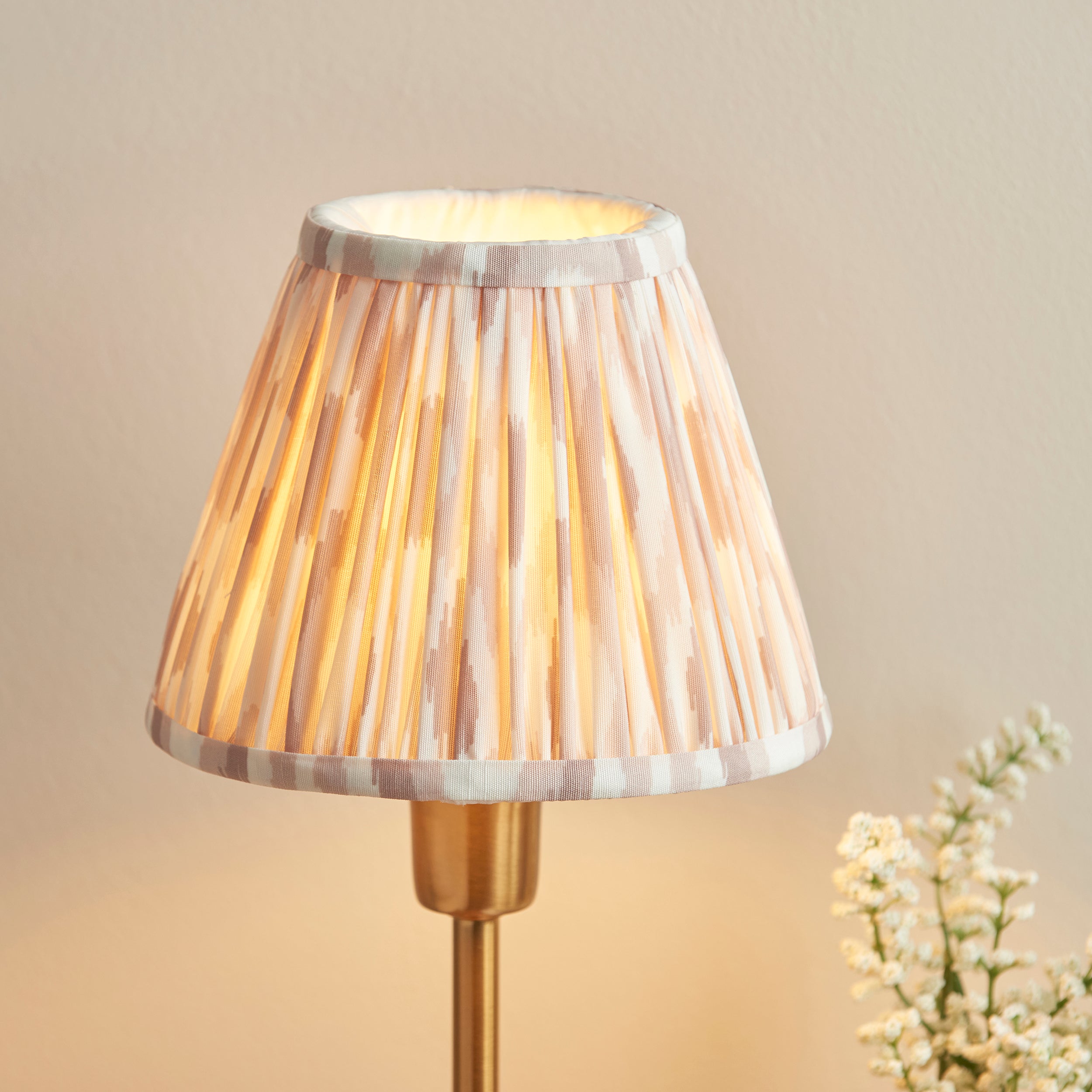 Rise Brass Table Lamp & Neutral Ikat 16cm Shade