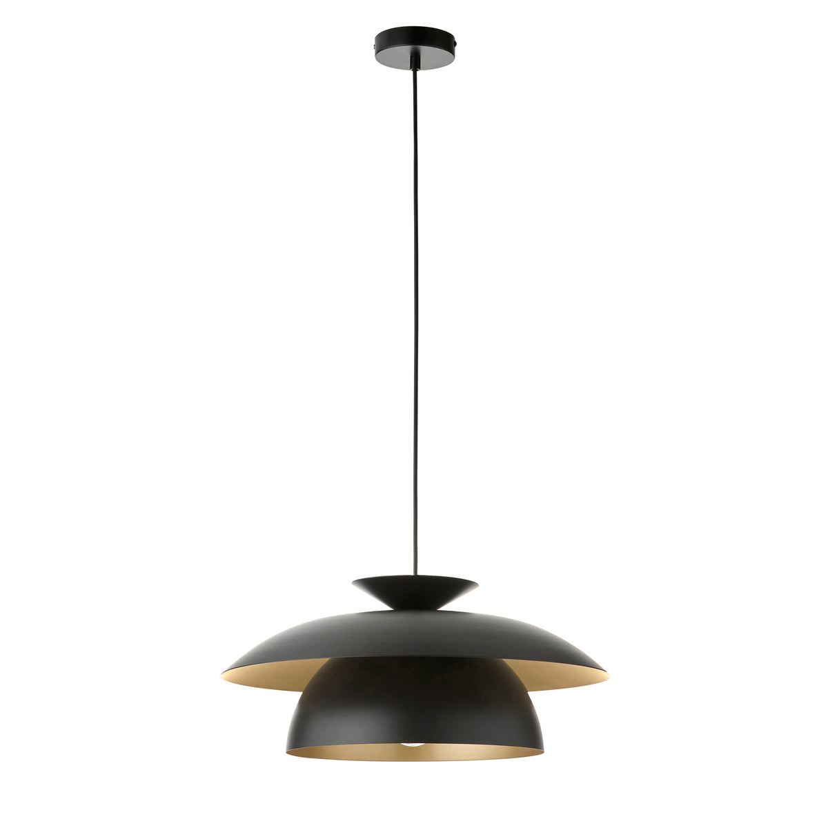 Lyon ceiling pendant in matt black with layered shades and ceiling rose