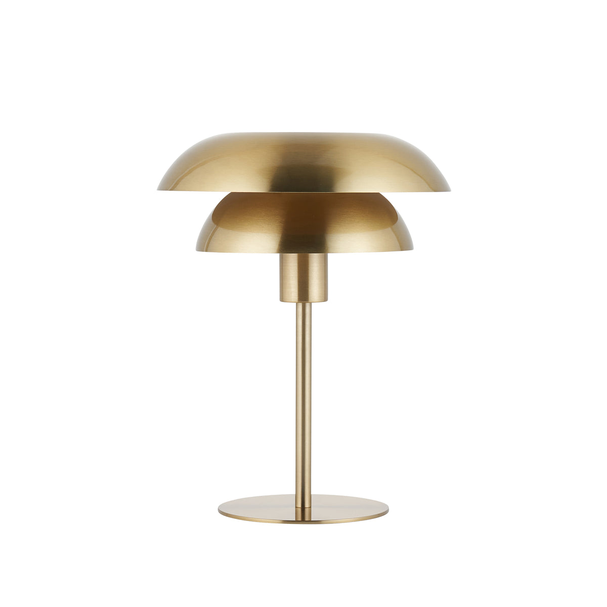 Lyon table lamp in satin brass with layered saucer shades and round base