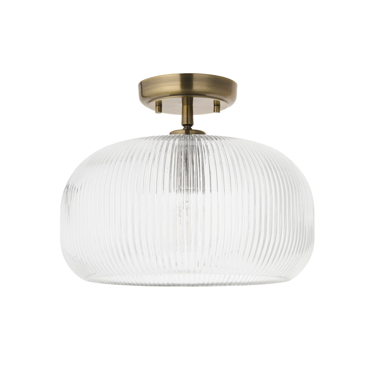 Harborne Antique Brass Flush Ceiling Light - Ribbed Glass-OPEN-BOX-BSL-270826