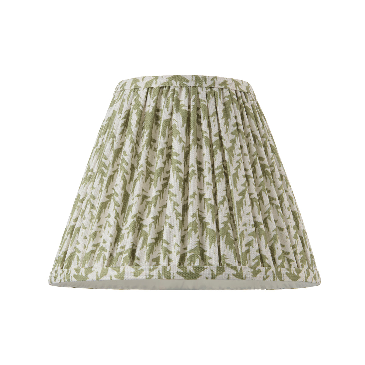 Empire-shaped Leaf Garden Green 25cm pleated lamp shade in green and cream leaf-patterned cotton