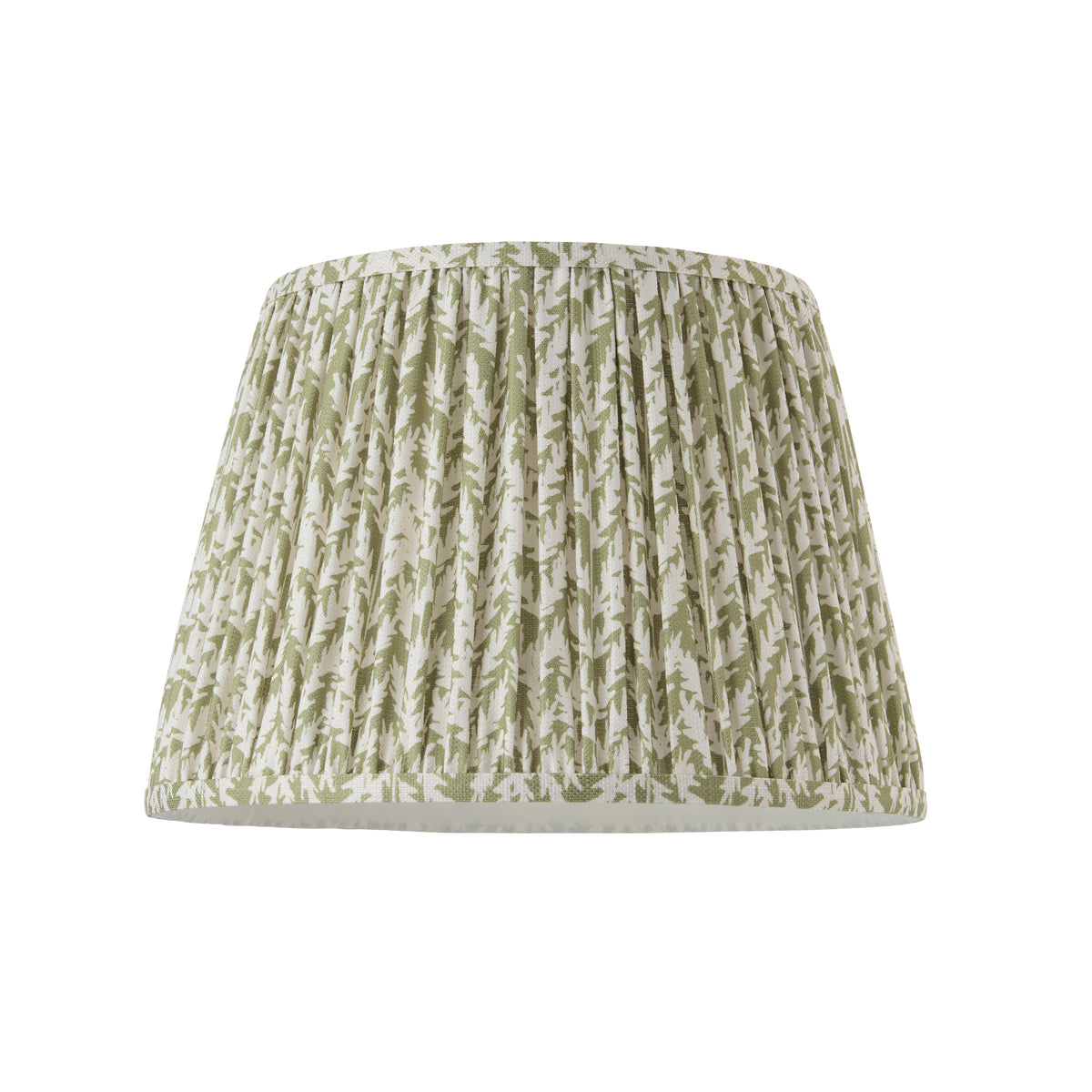 Tapered Leaf Garden Green 35cm pleated lamp shade in green and ivory leaf-print fabric