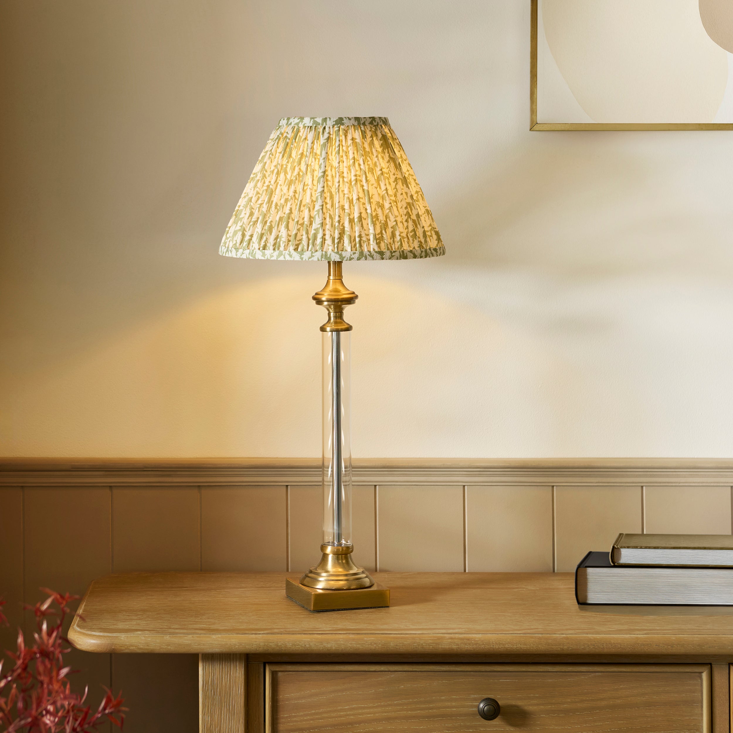 Avebury 1 Light Brass Table Lamp & Leaf 30cm Herb Green Shade