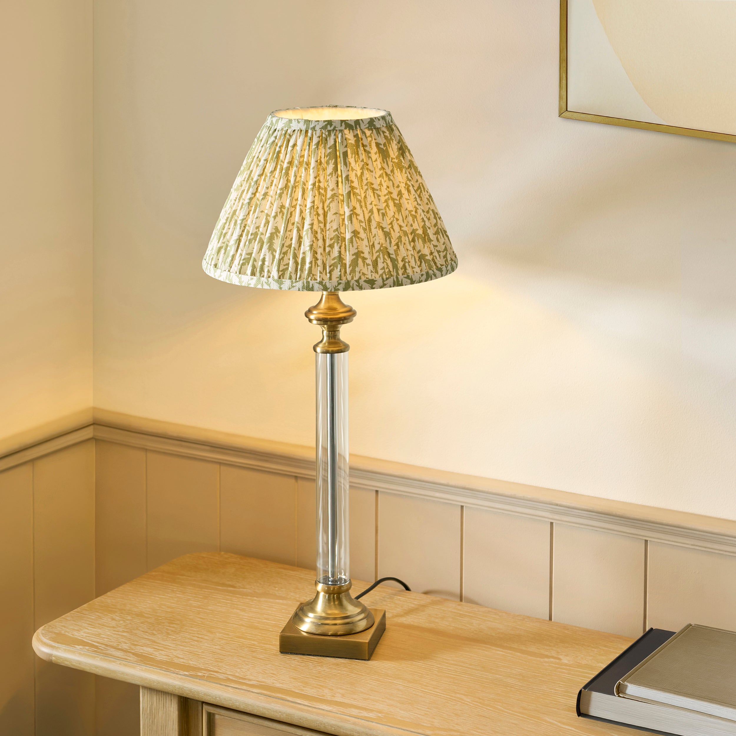 Avebury 1 Light Brass Table Lamp & Leaf 30cm Herb Green Shade