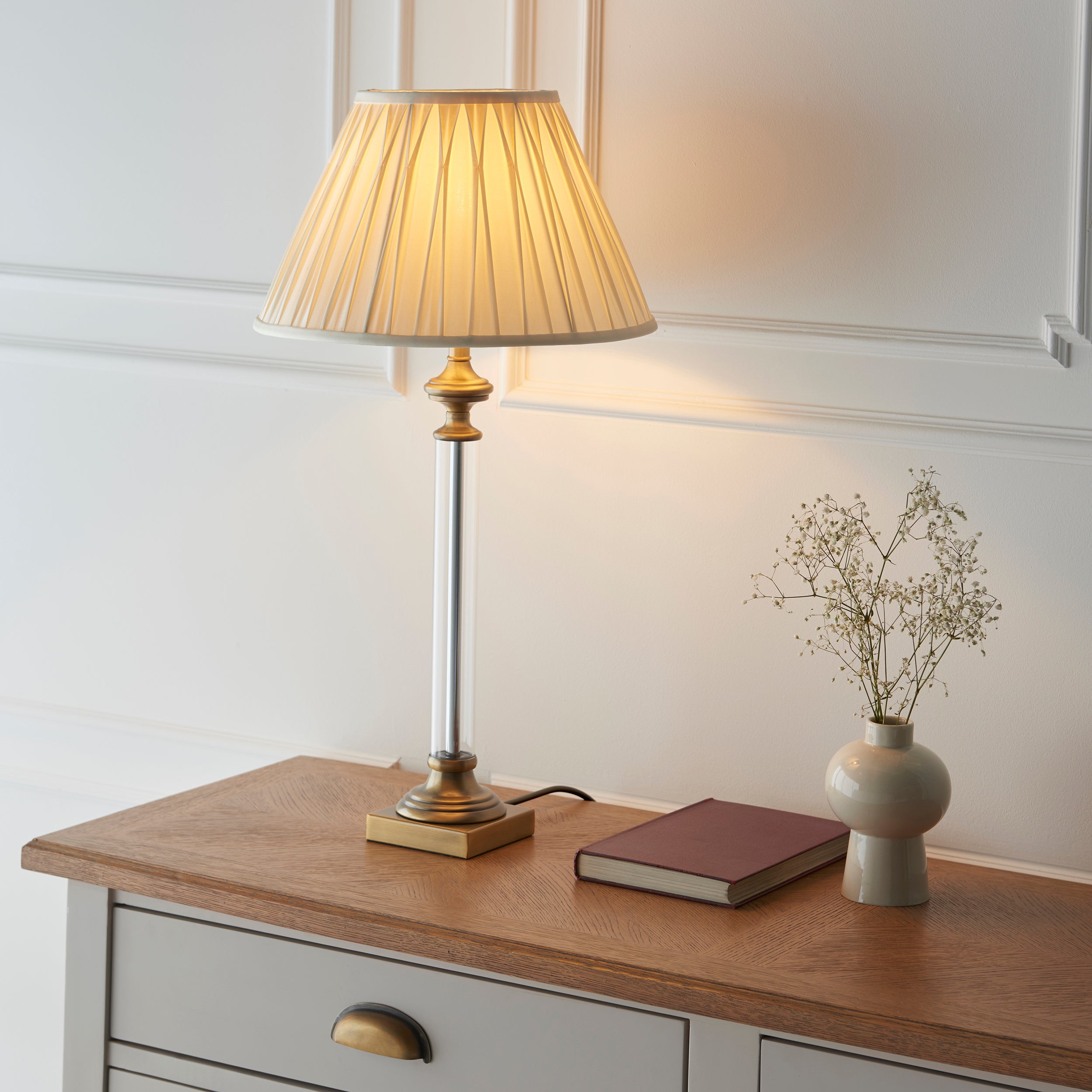 Avebury 1 Light Brass Table Lamp & Leaf 30cm Herb Green Shade
