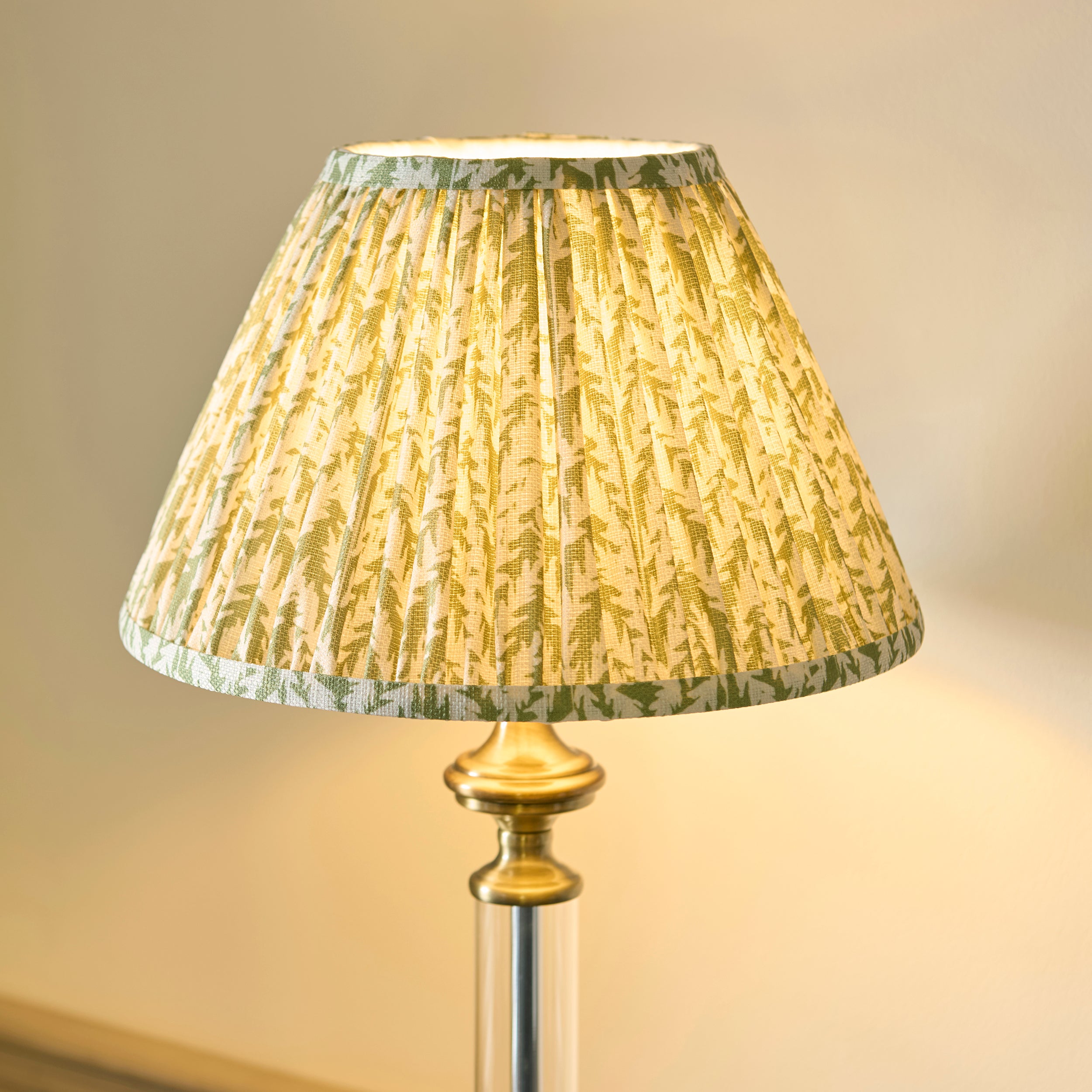 Avebury 1 Light Brass Table Lamp & Leaf 30cm Herb Green Shade