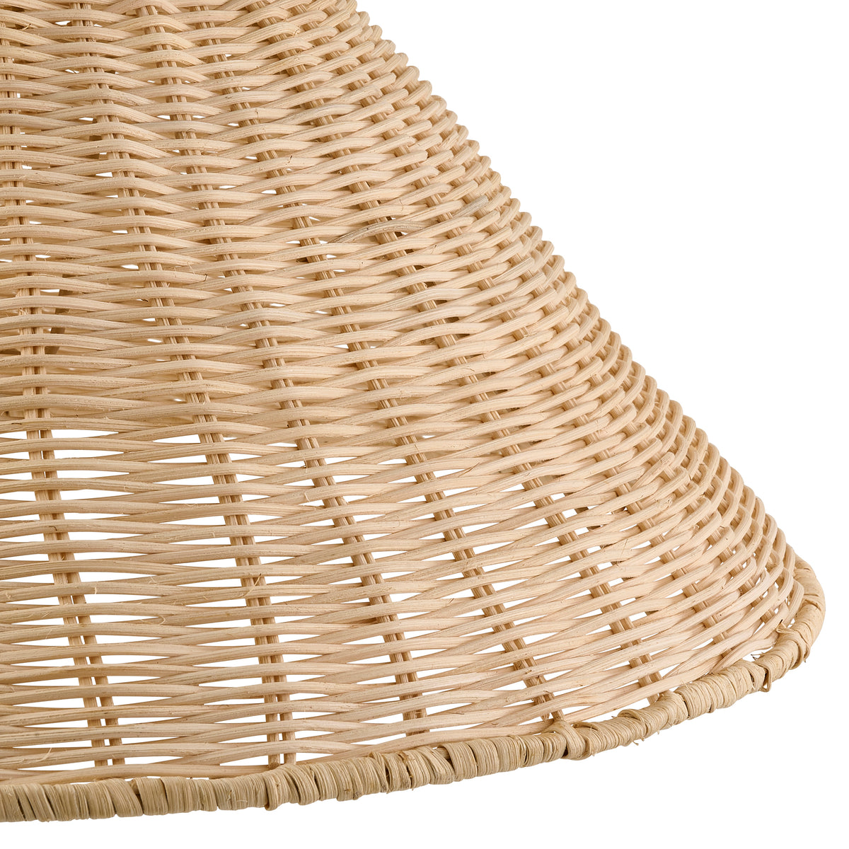 Detail of the natural rattan ceiling shade's woven cane surface
