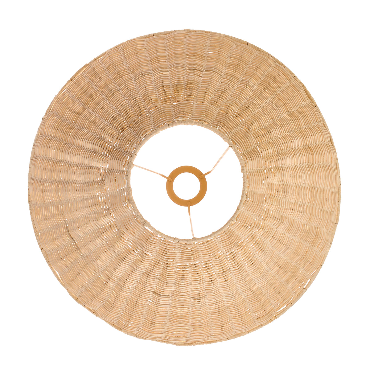 Top-down view of the rattan ceiling shade with woven interior and central fitting ring