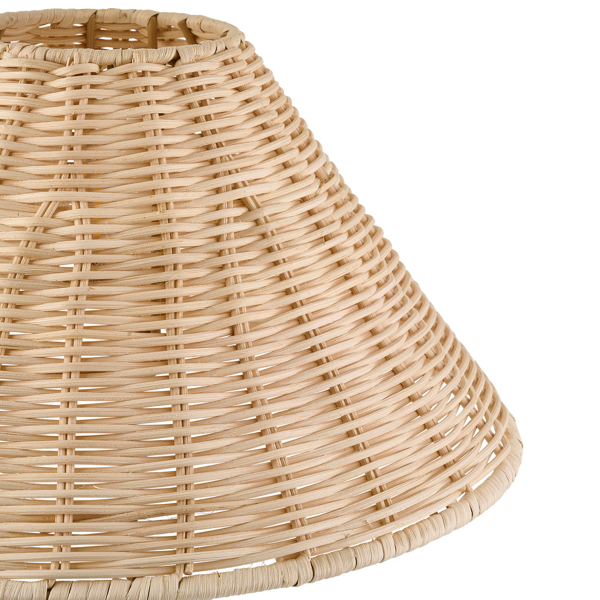 Detail of the tapered rattan shade's natural cane weave