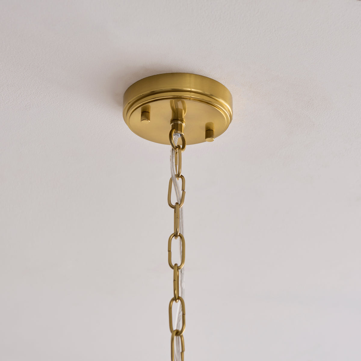 Brushed brass ceiling rose and suspension chain of the Ancara pendant