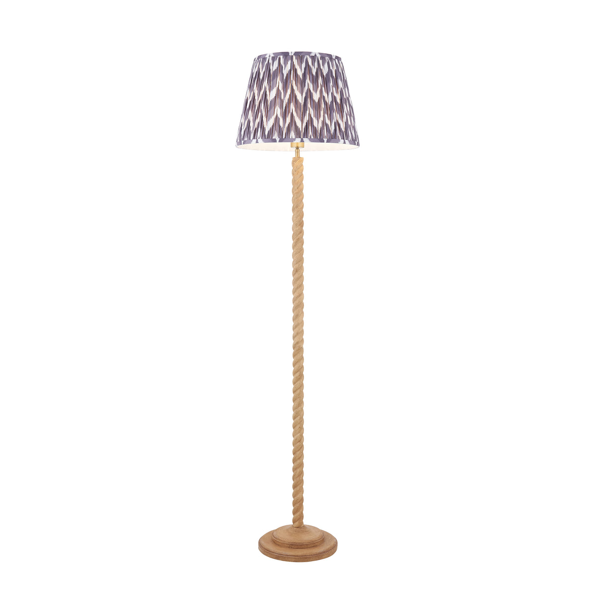 Twist & ZigZag floor lamp with oak effect twisted stem and pleated grey zigzag shade