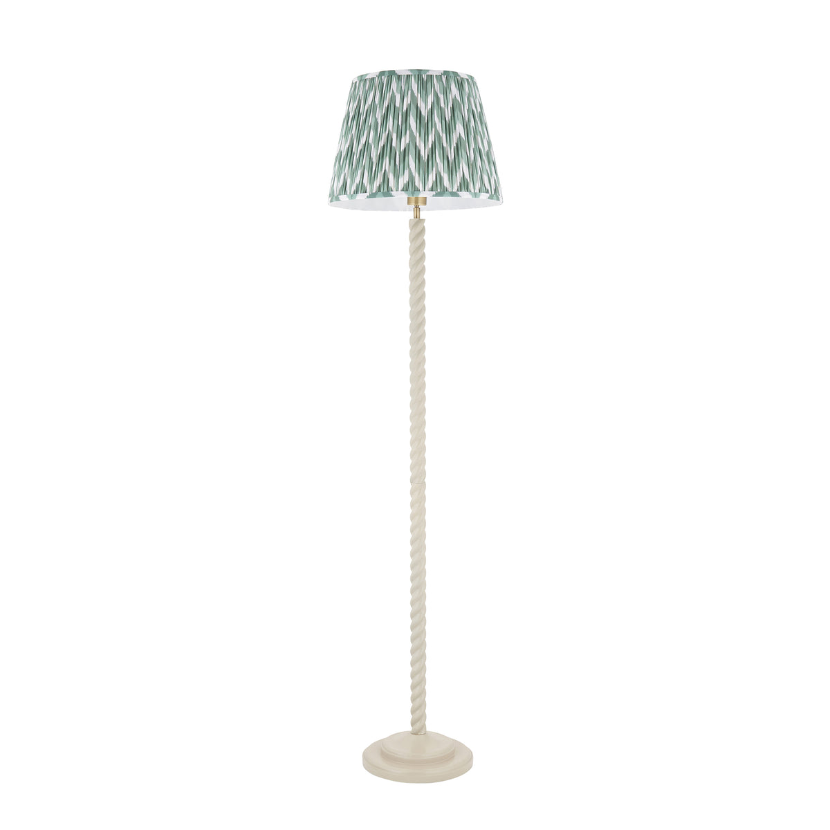 Twist & ZigZag green and white floor lamp with twisted cream stem, full length view