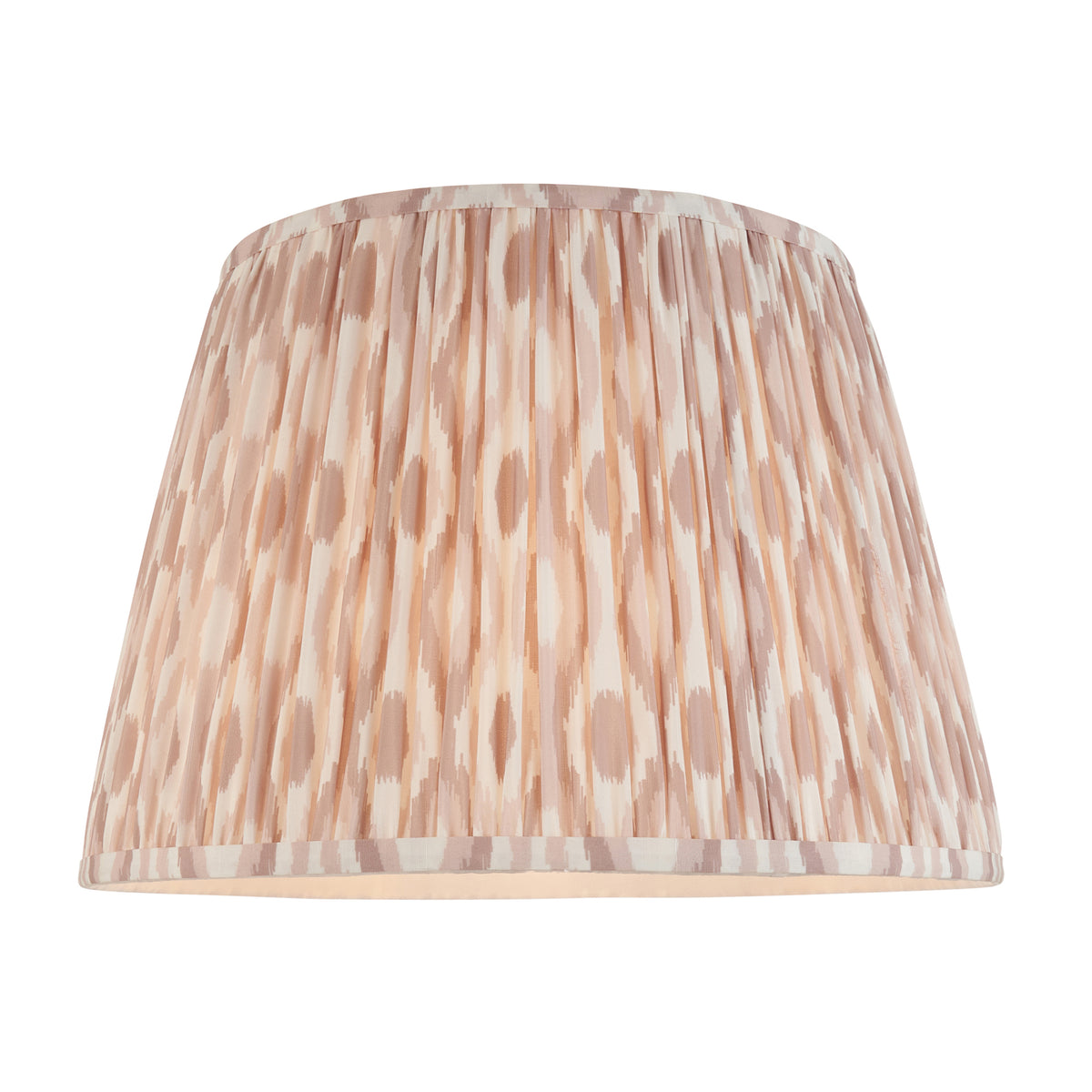 Pleated tapered lampshade in neutral beige and cream ikat fabric