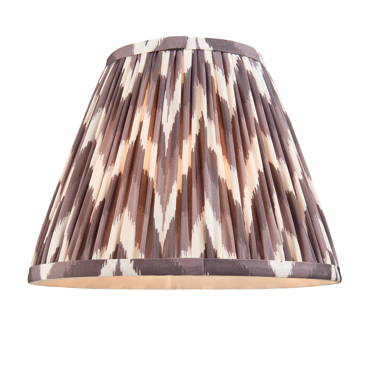 Pleated tapered lampshade in grey, brown and cream zigzag ikat fabric
